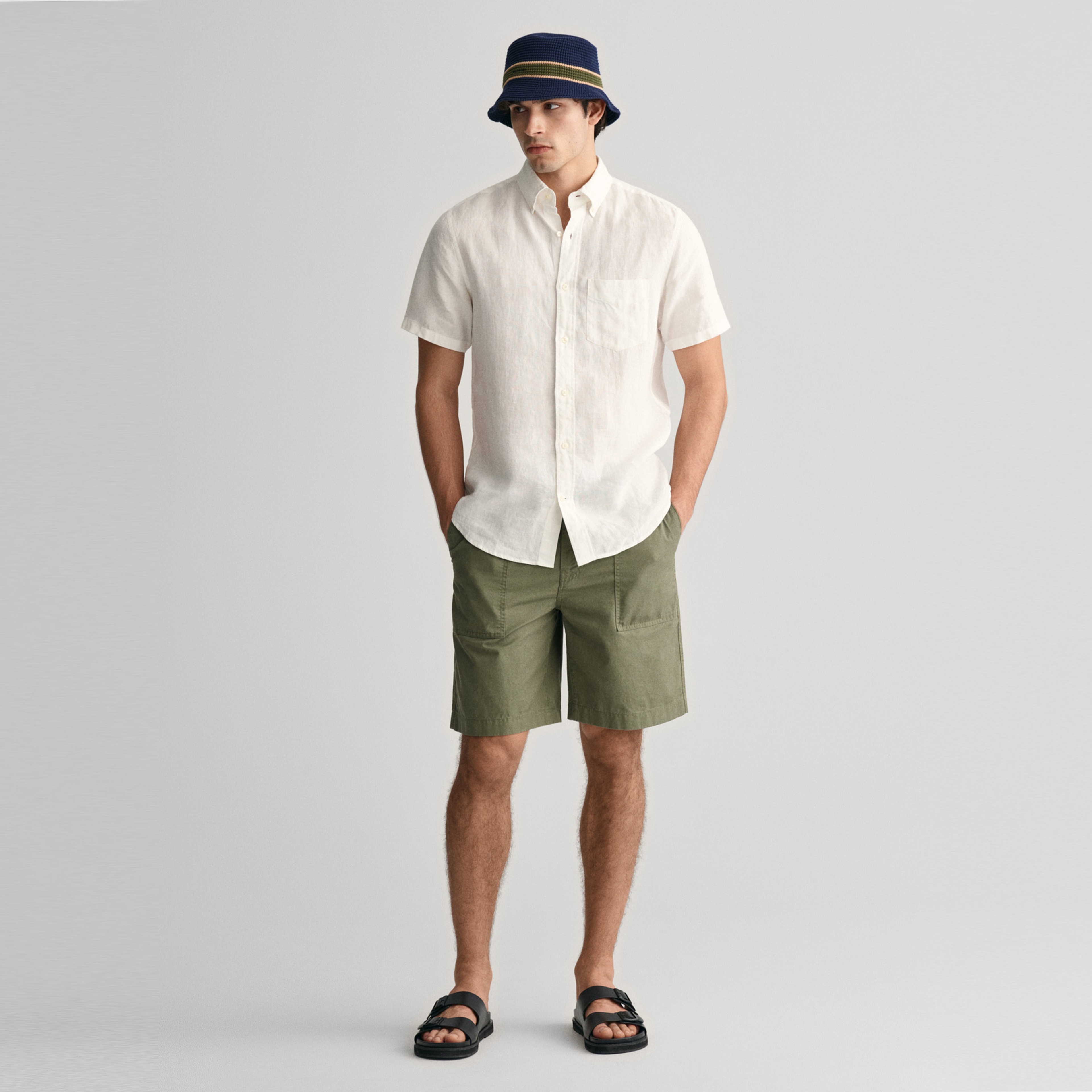 GANT Erkek Beyaz Regular Fit Düğmeli Yaka Keten Gömlek