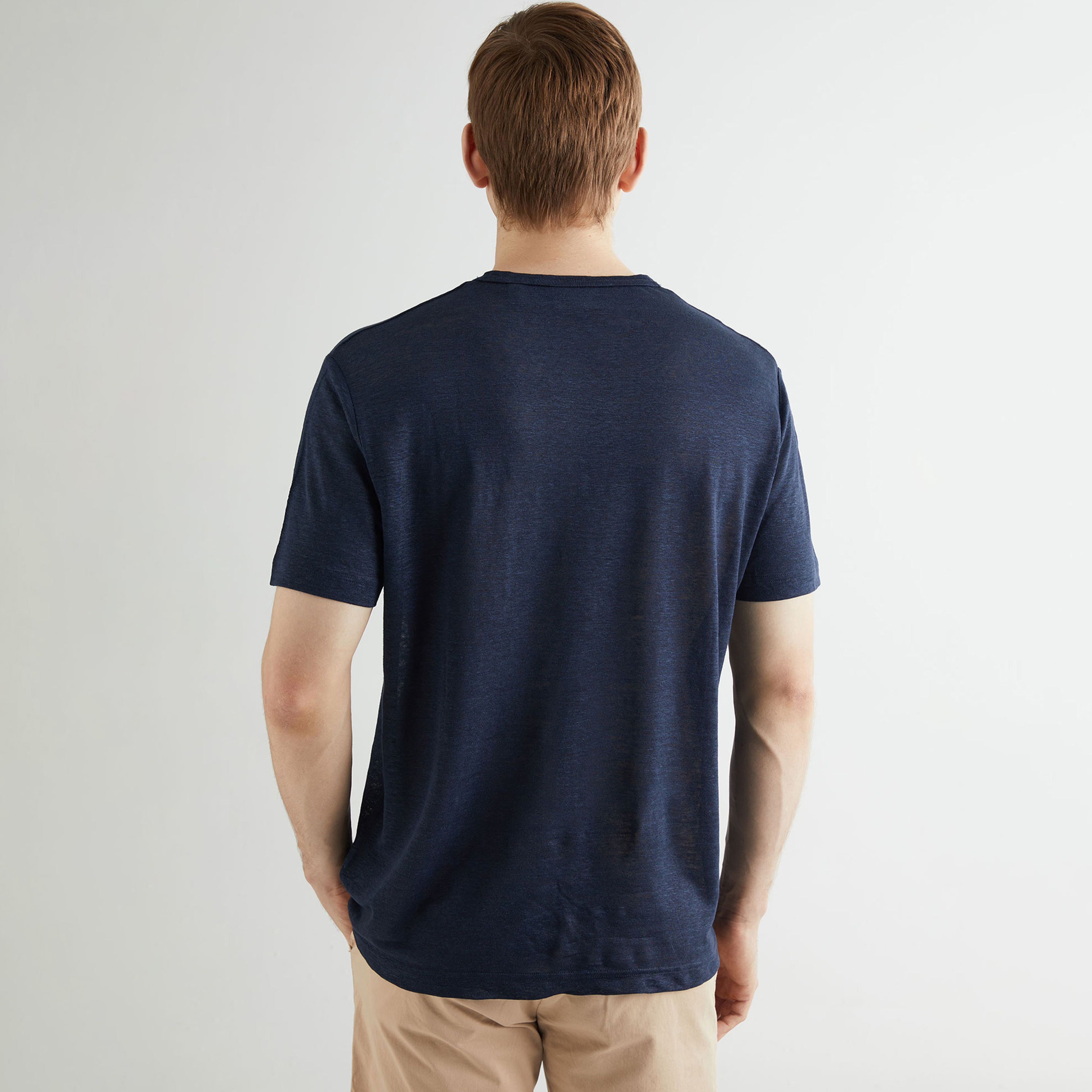 GANT Erkek Lacivert Regular Fit Bisiklet Yaka Keten T-shirt