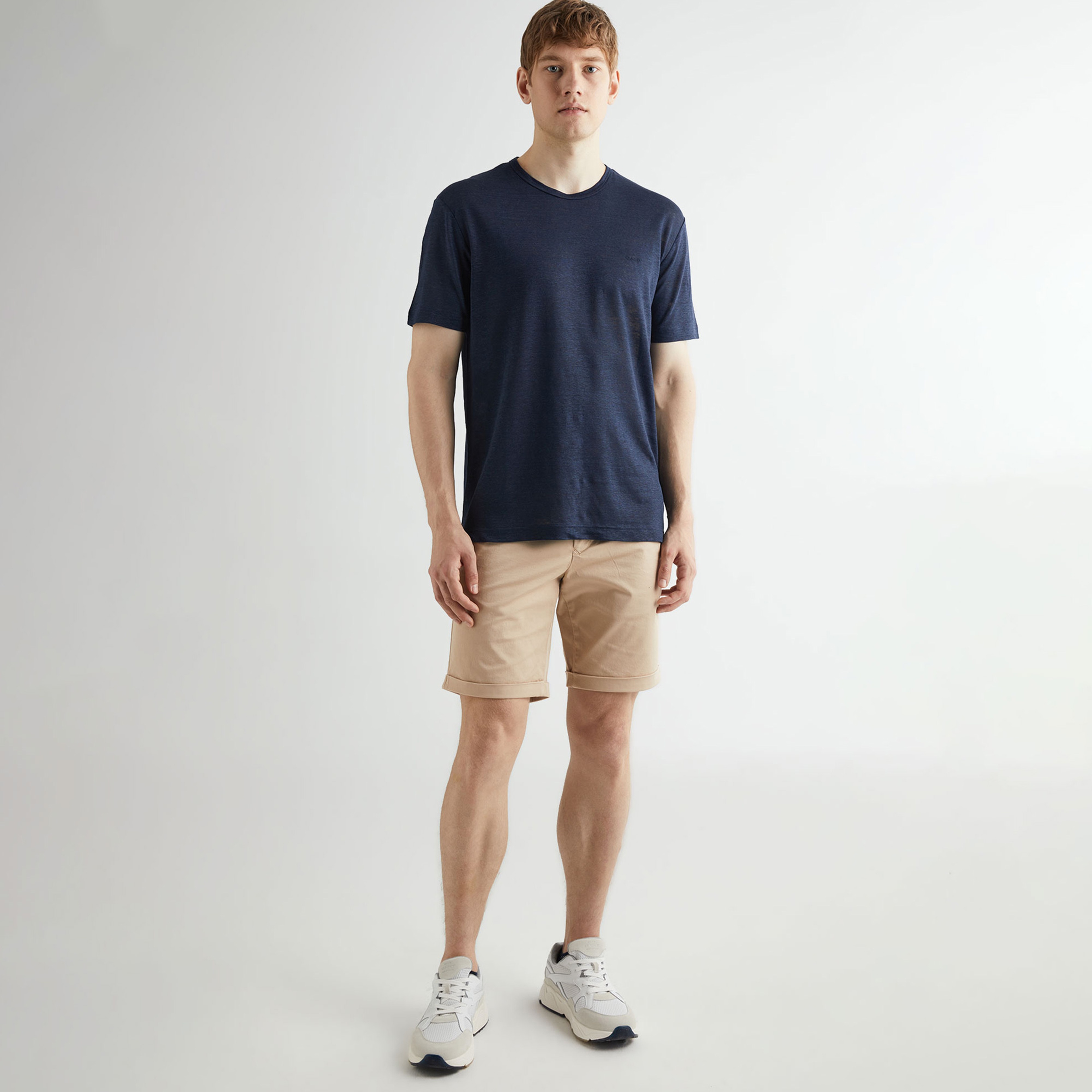 GANT Erkek Lacivert Regular Fit Bisiklet Yaka Keten T-shirt