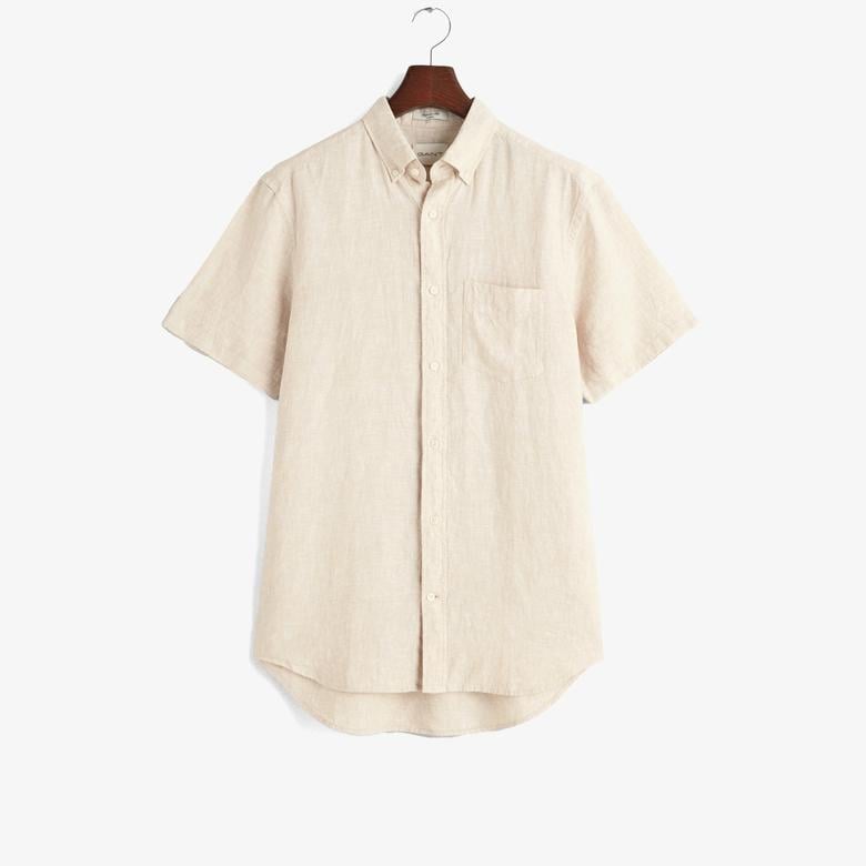 GANT Erkek Bej Regular Fit Düğmeli Yaka Keten Gömlek