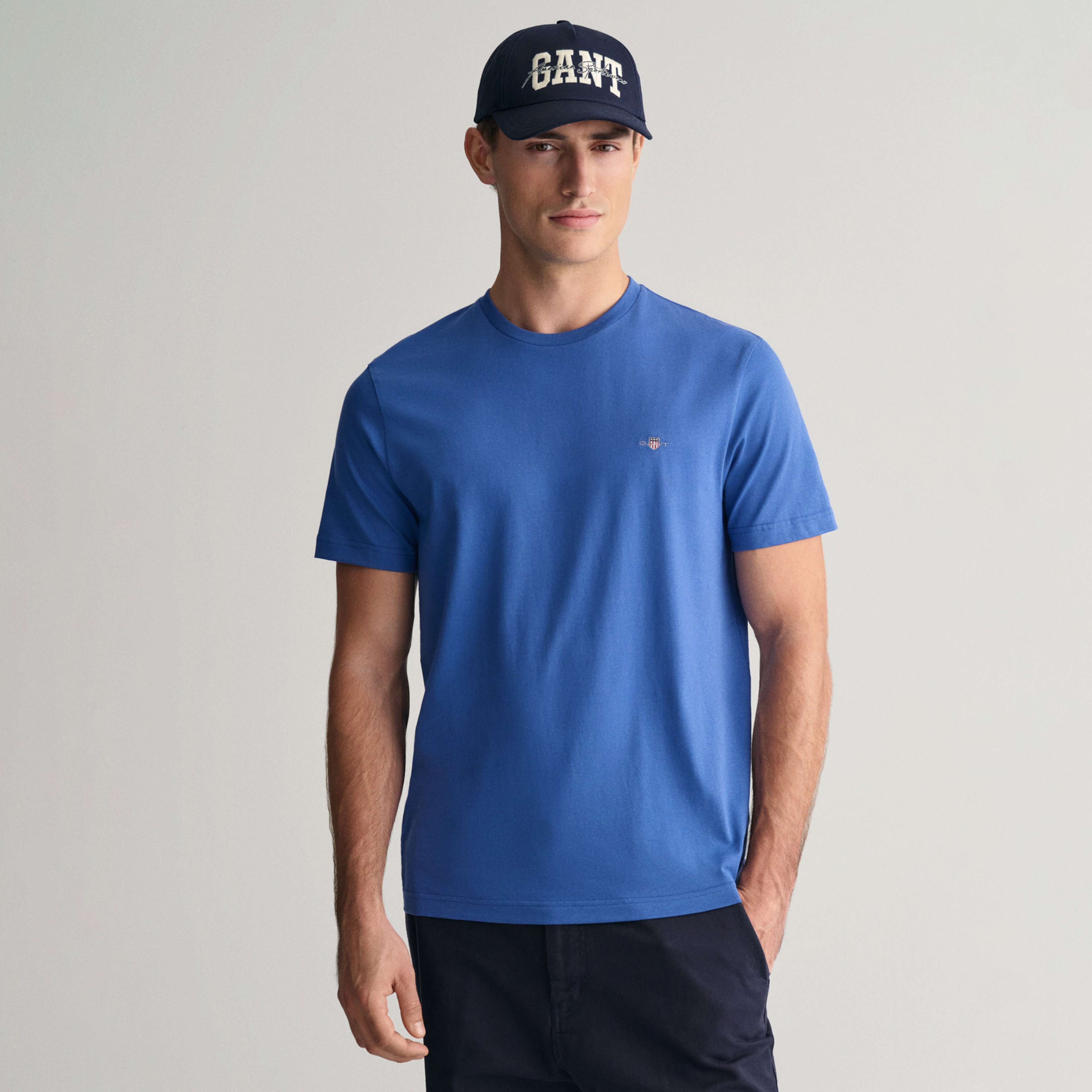GANT Erkek Mavi Regular Fit Bisiklet Yaka T-Shirt