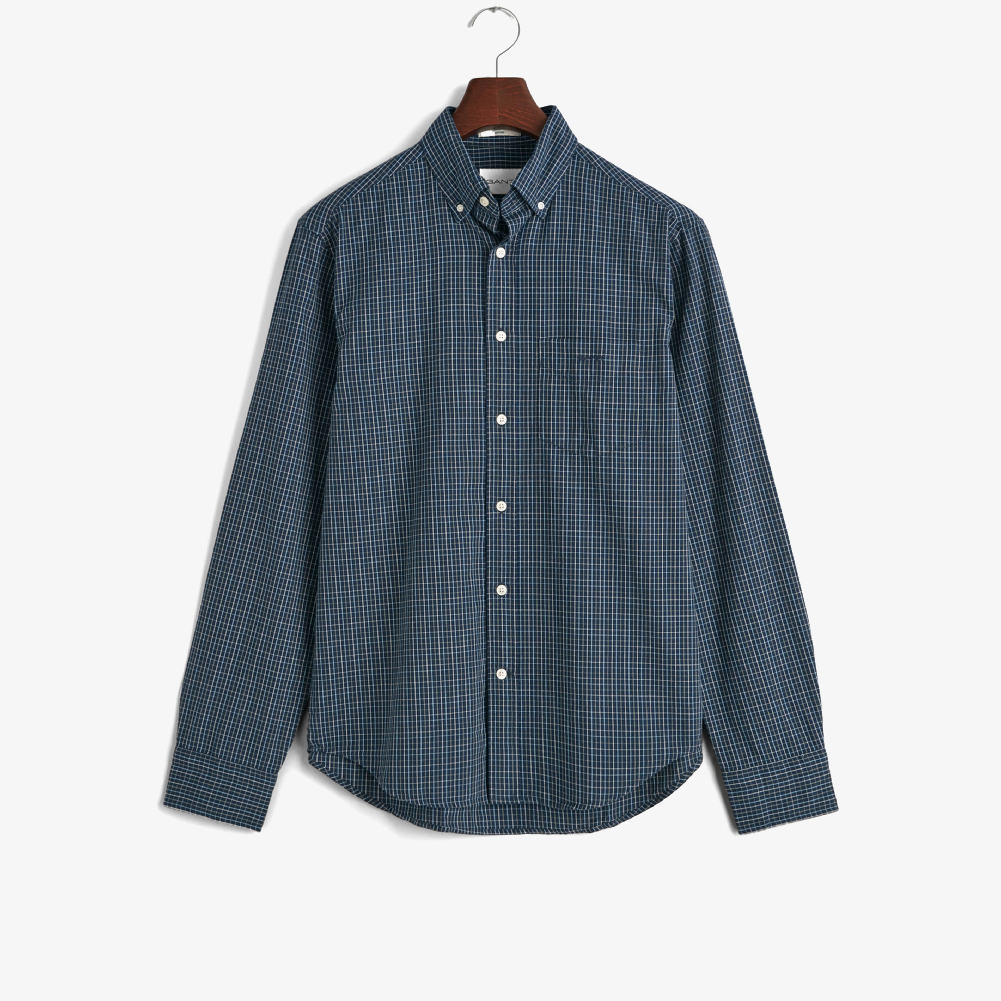 GANT Erkek Lacivert Regular Fit Düğmeli Yaka Kareli Oxford Gömlek