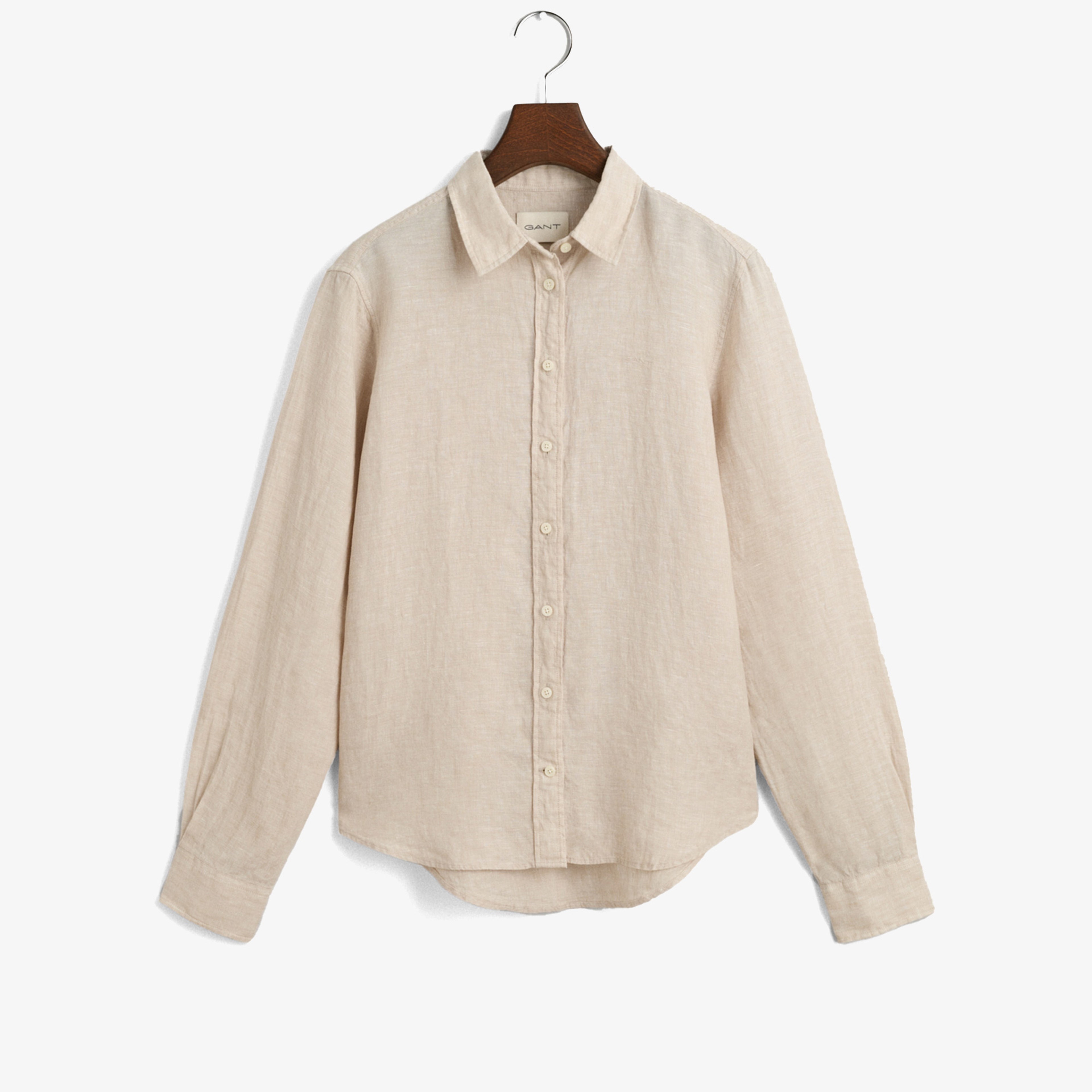 GANT Kadın Bej Regular Fit Klasik Yaka Keten Gömlek