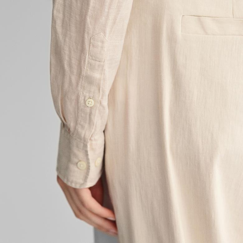 GANT Kadın Bej Regular Fit Klasik Yaka Keten Gömlek