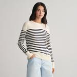 GANT Kadın Krem Regular Fit Bisiklet Yaka Çizgili Kazak