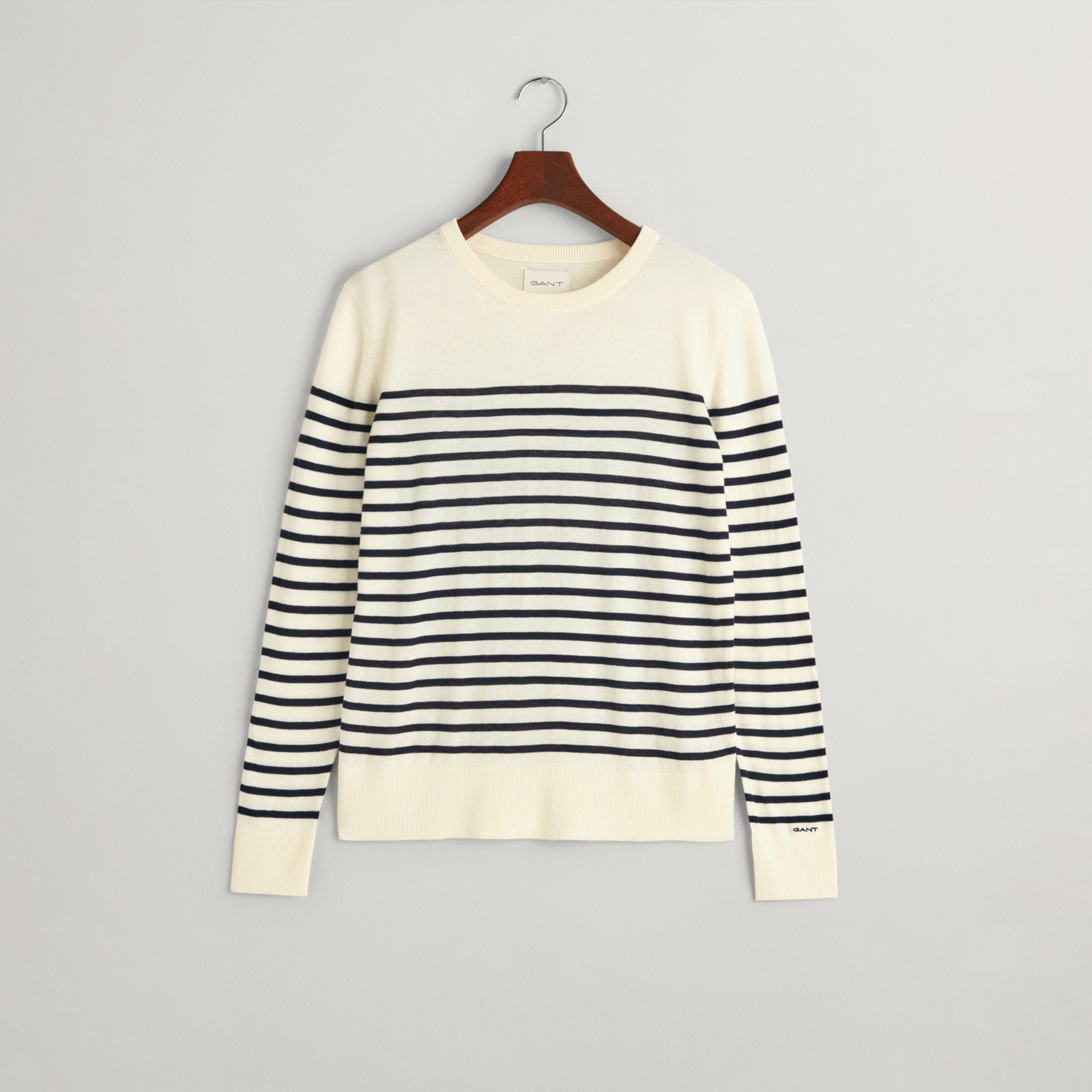 GANT Kadın Krem Regular Fit Bisiklet Yaka Çizgili Kazak