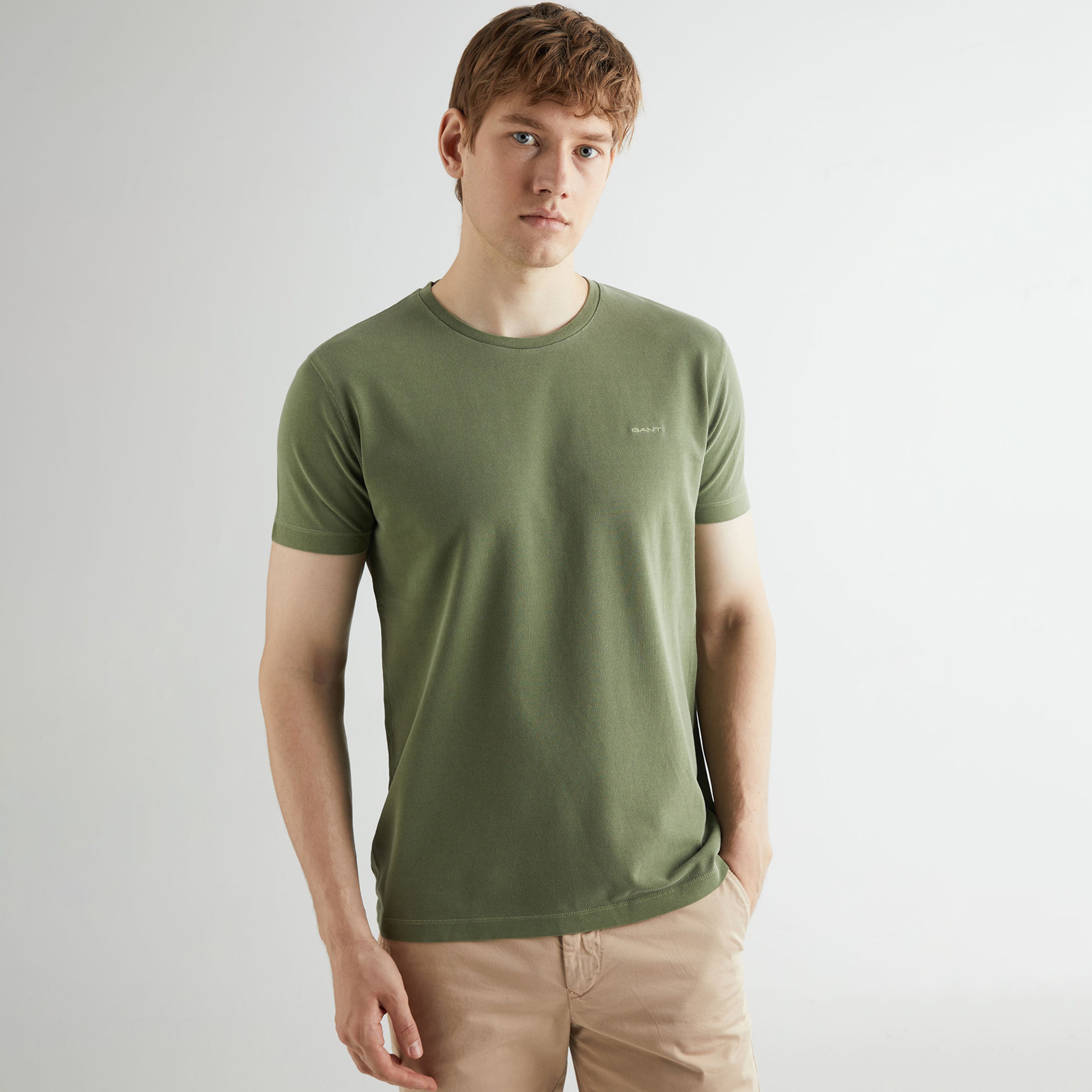 GANT Erkek Yeşil Slim Fit Bisiklet Yaka T-shirt