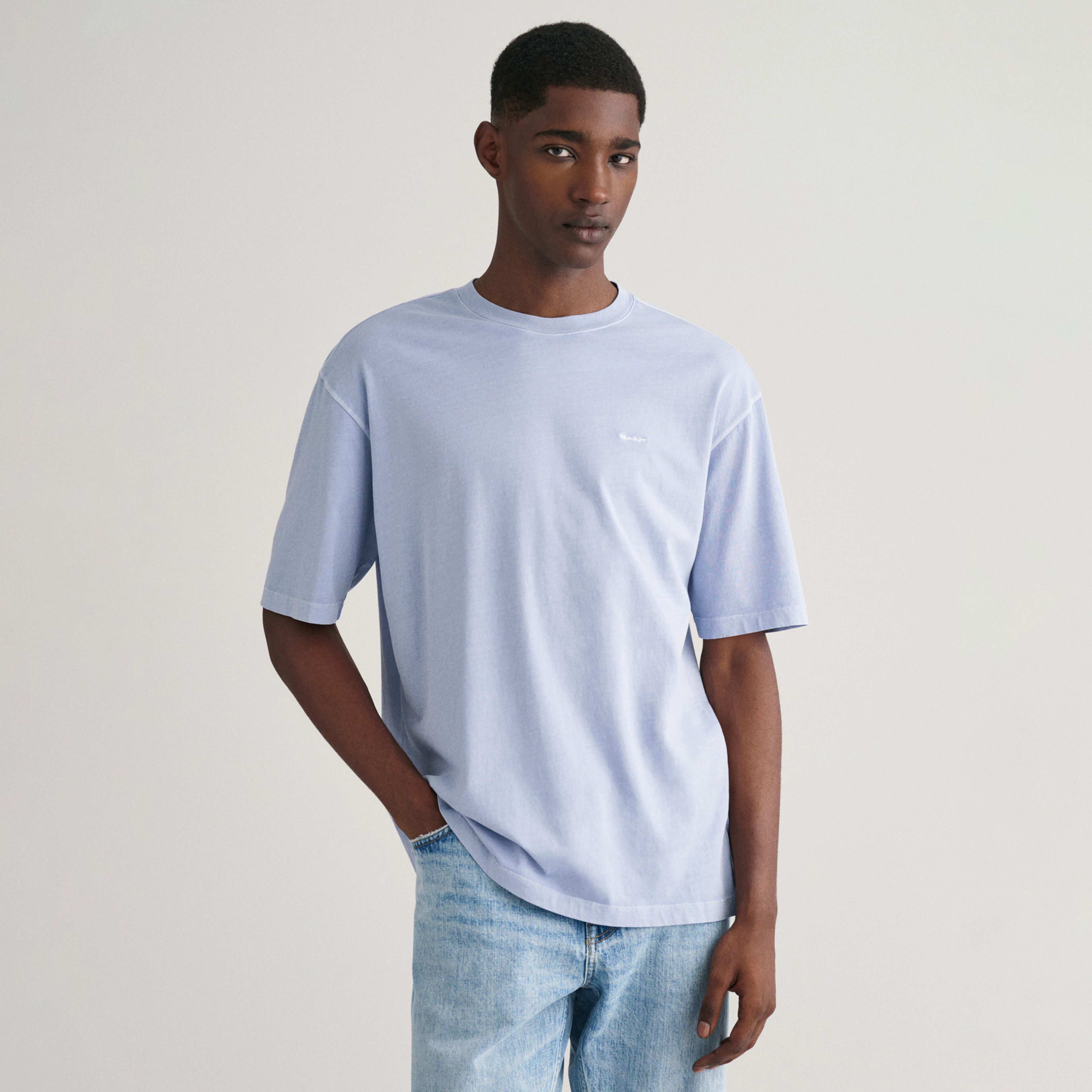 GANT Erkek Mavi Relaxed Fit Bisiklet Yaka Logolu T-shirt