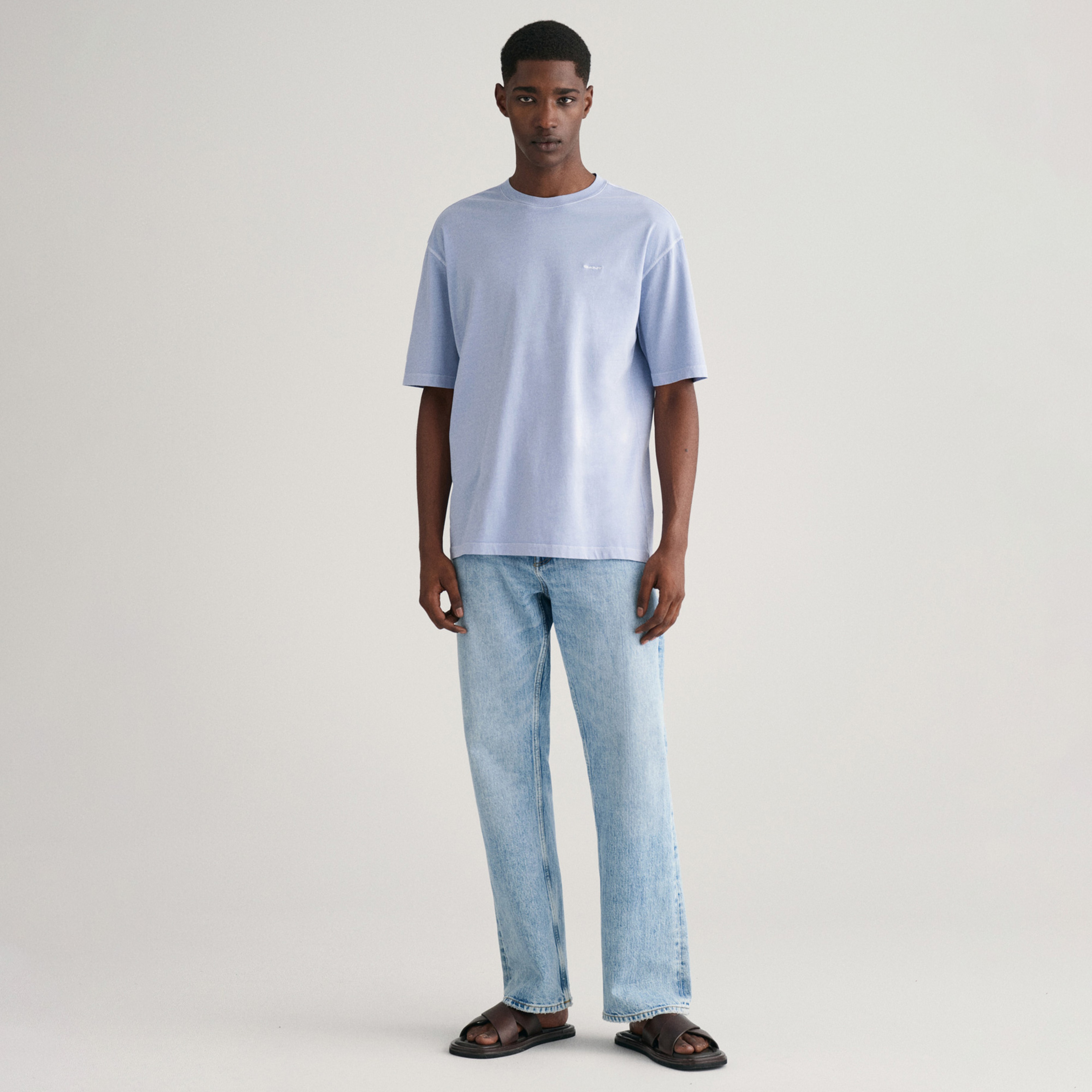 GANT Erkek Mavi Relaxed Fit Bisiklet Yaka Logolu T-shirt