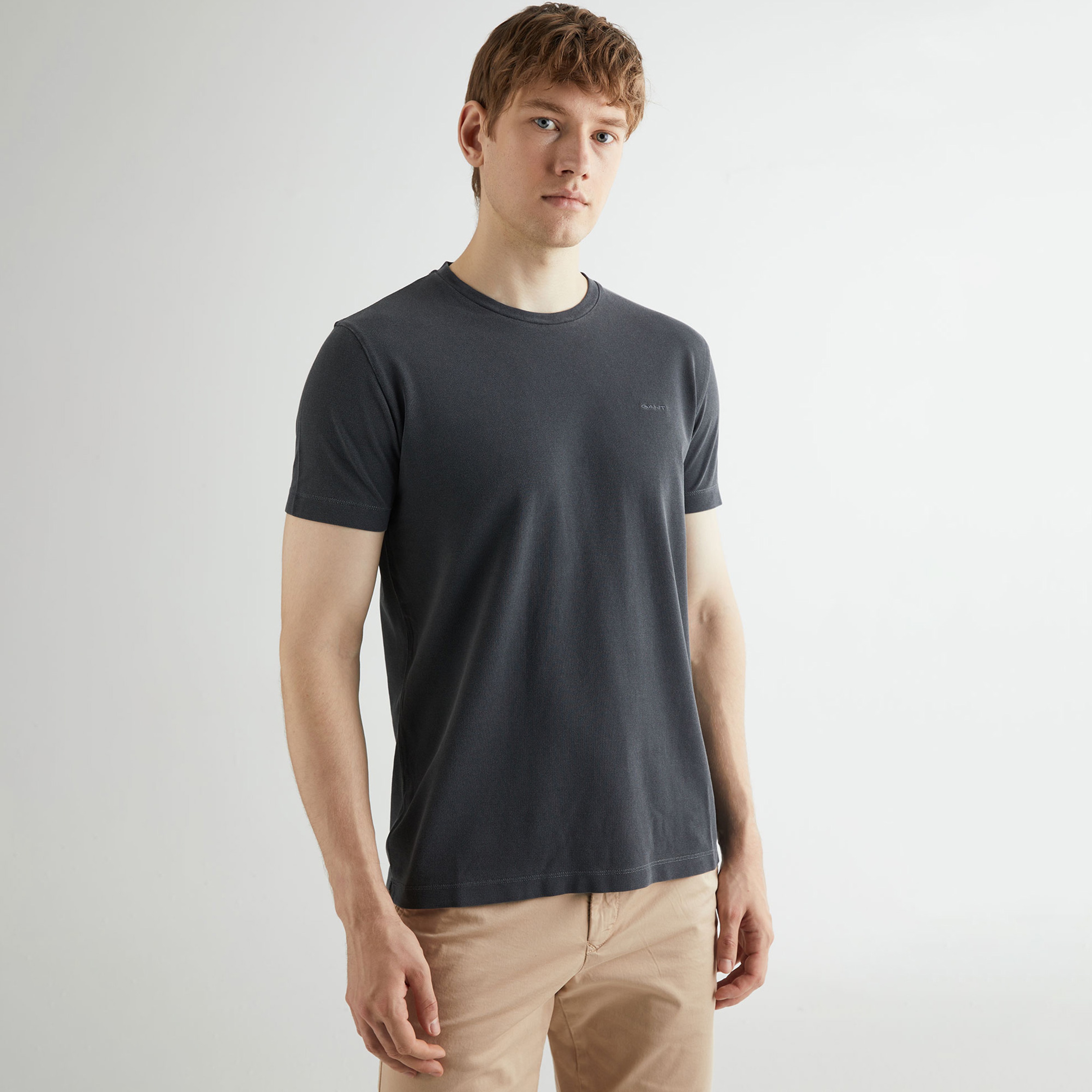 GANT Erkek Siyah Slim Fit Bisiklet Yaka T-shirt