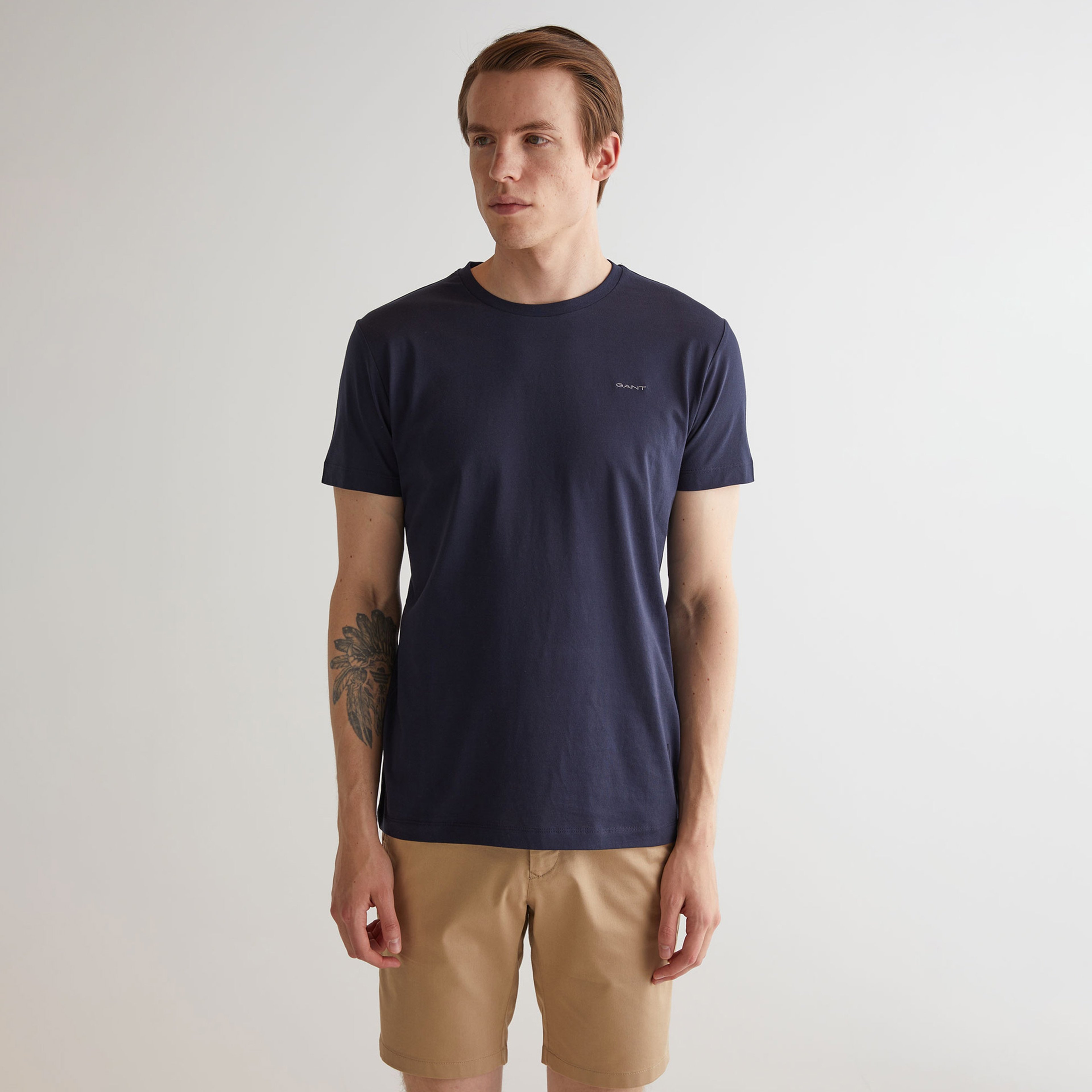 Gant Erkek Lacivert Slim Fit Bisiklet Yaka T-Shirt
