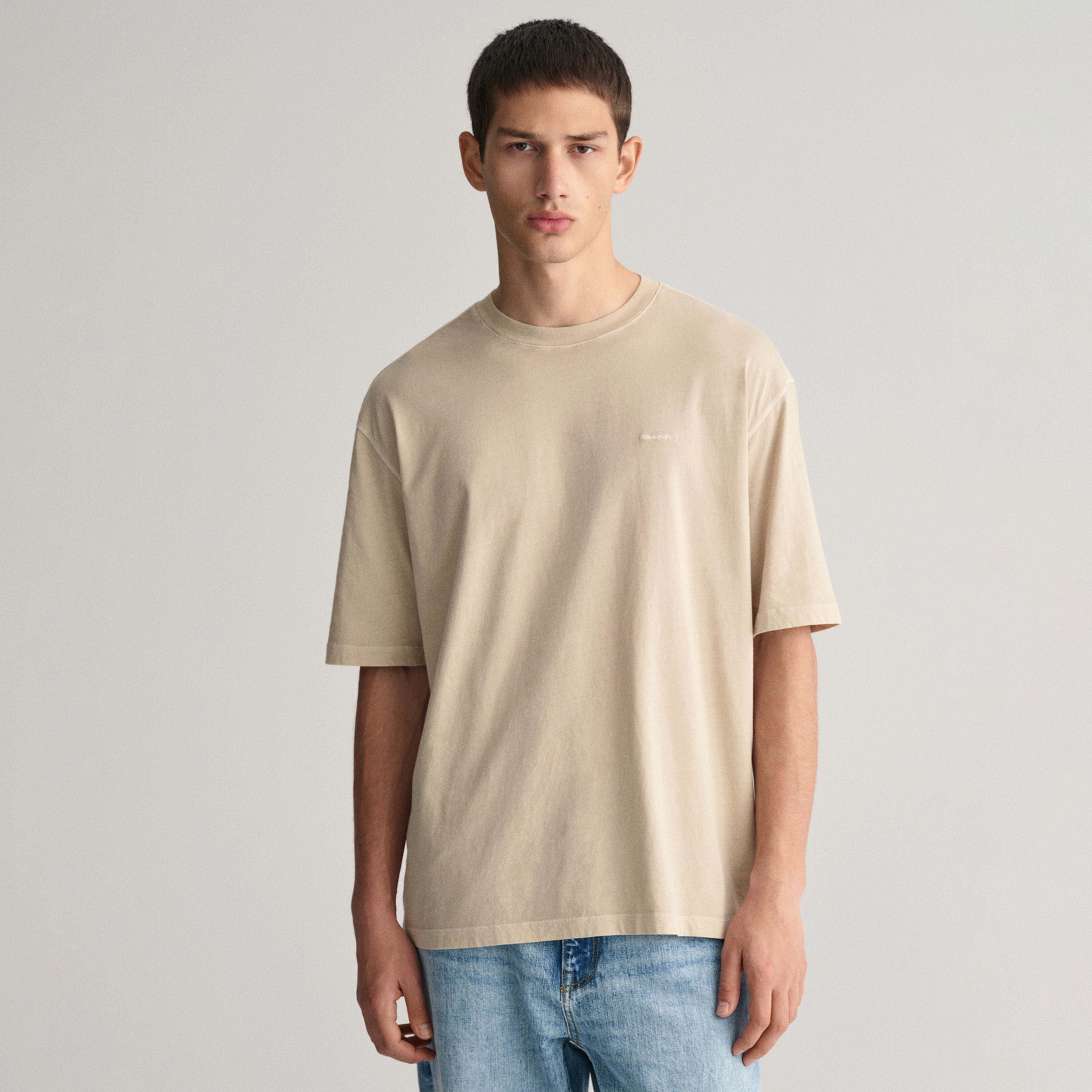 GANT Erkek Bej Relaxed Fit Bisiklet Yaka Logolu T-shirt