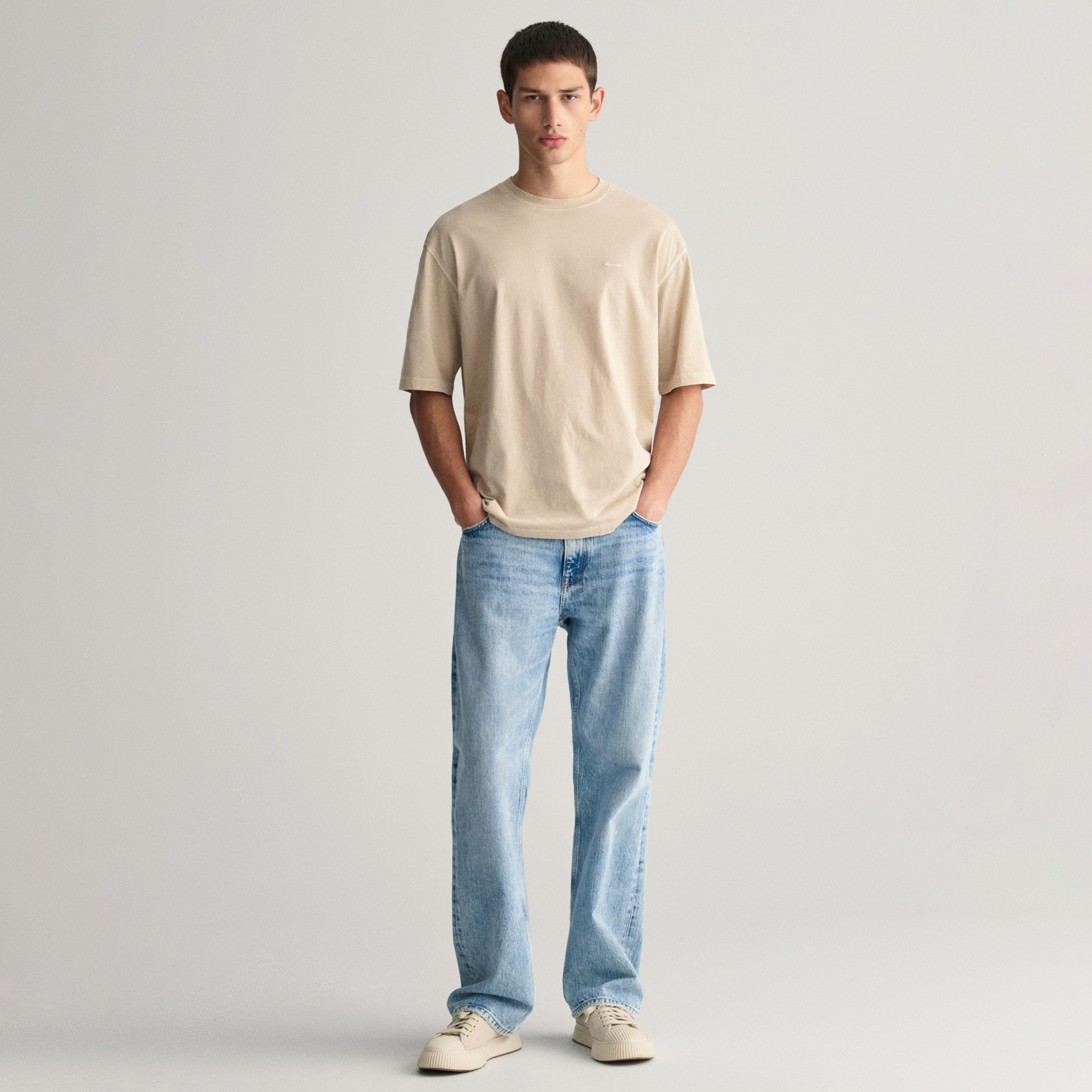 GANT Erkek Bej Relaxed Fit Bisiklet Yaka Logolu T-shirt