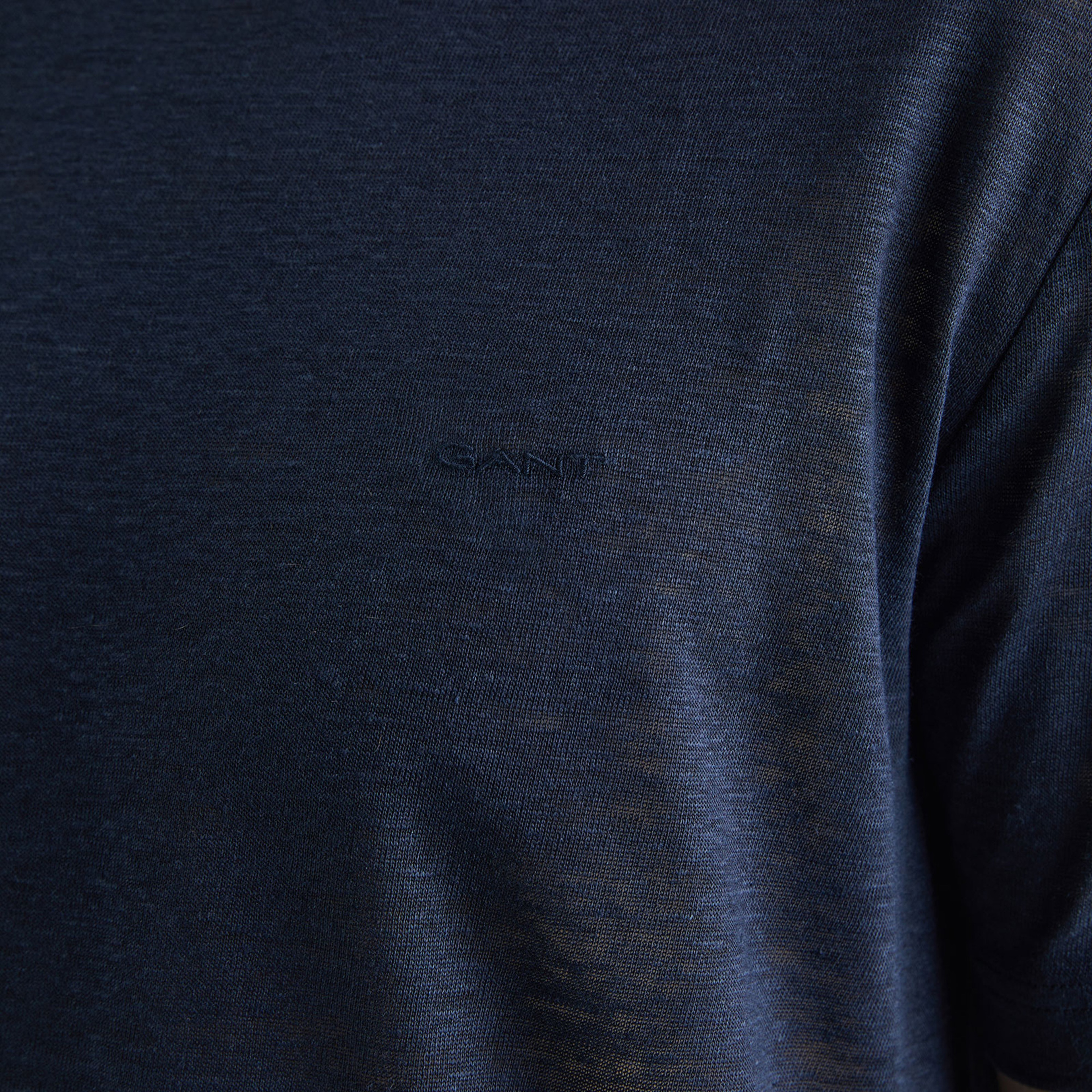 GANT Erkek Lacivert Regular Fit Bisiklet Yaka Keten T-shirt