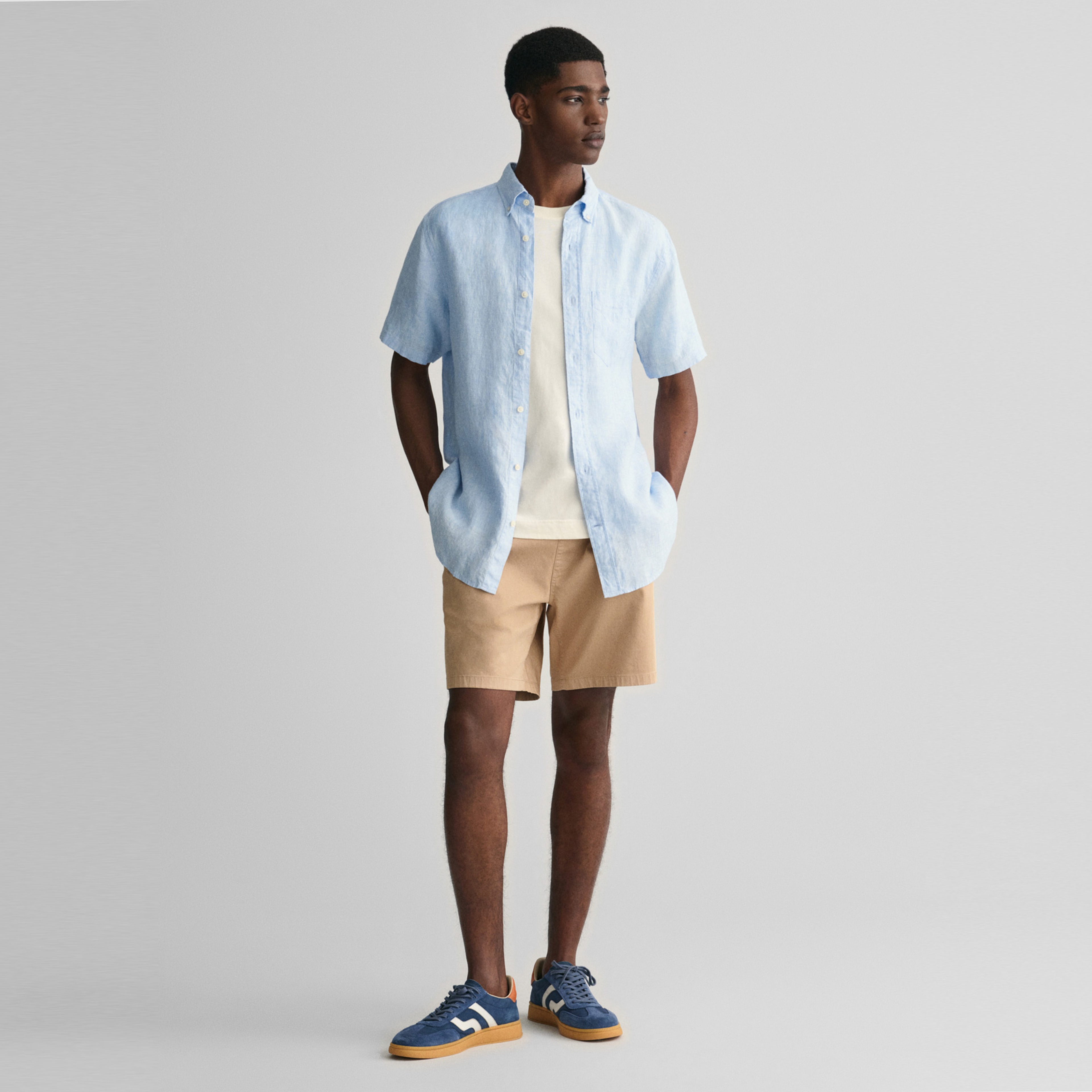 Gant Erkek Mavi Regular Fit Düğmeli Yaka Keten Gömlek