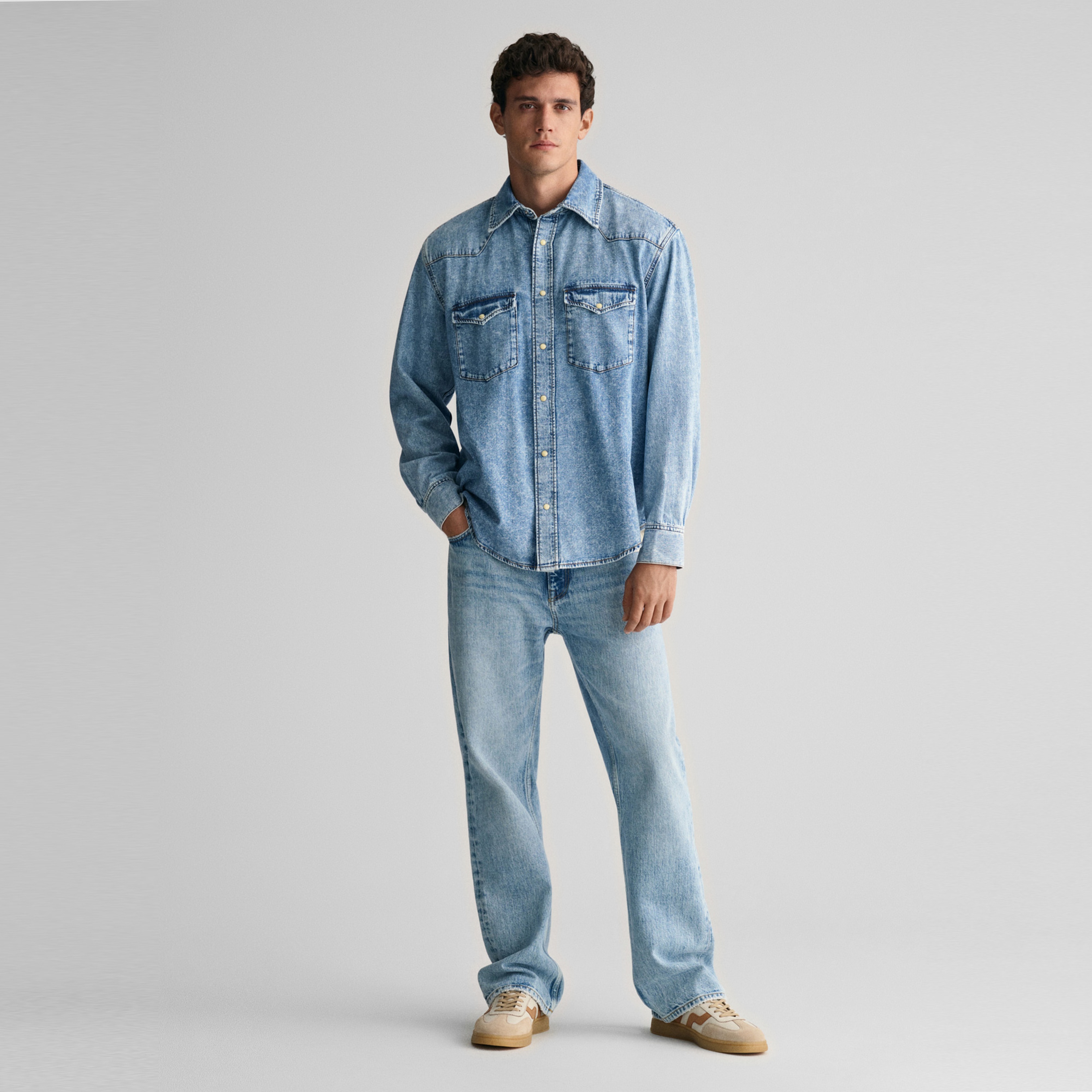 GANT Erkek Mavi Relaxed Fit Klasik Yaka Gömlek