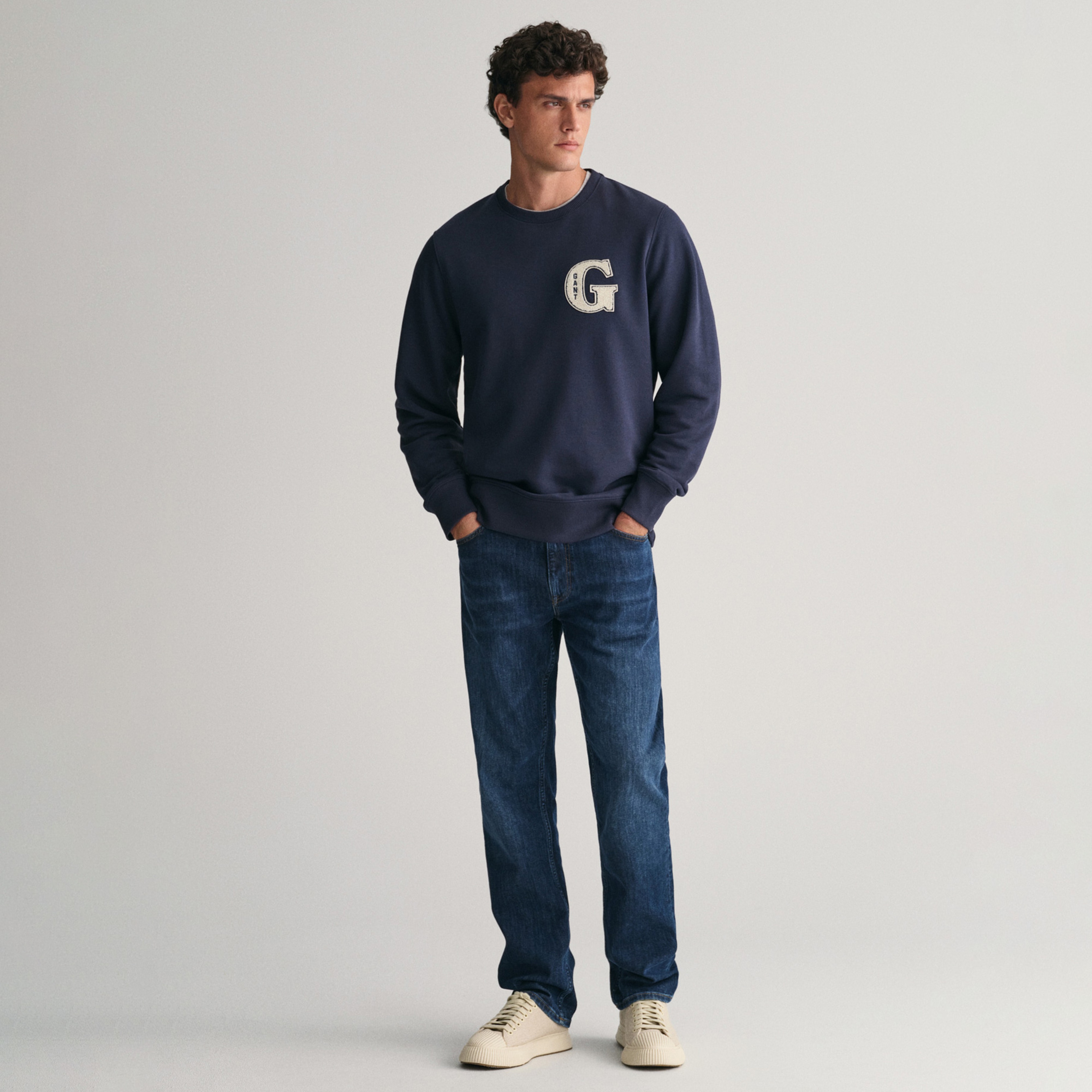 GANT Erkek Lacivert Regular Fit Bisiklet Yaka Logolu Sweatshirt