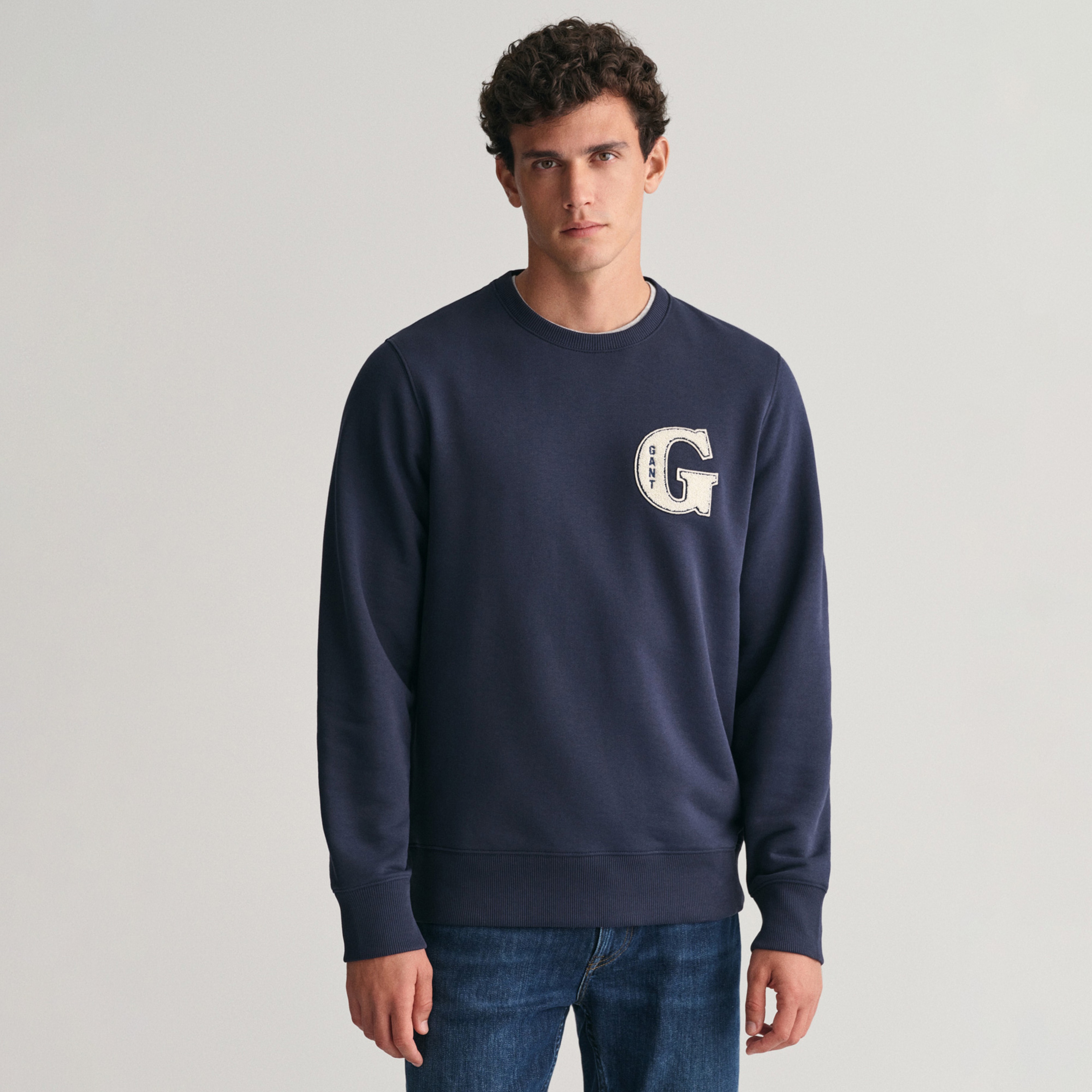 GANT Erkek Lacivert Regular Fit Bisiklet Yaka Logolu Sweatshirt