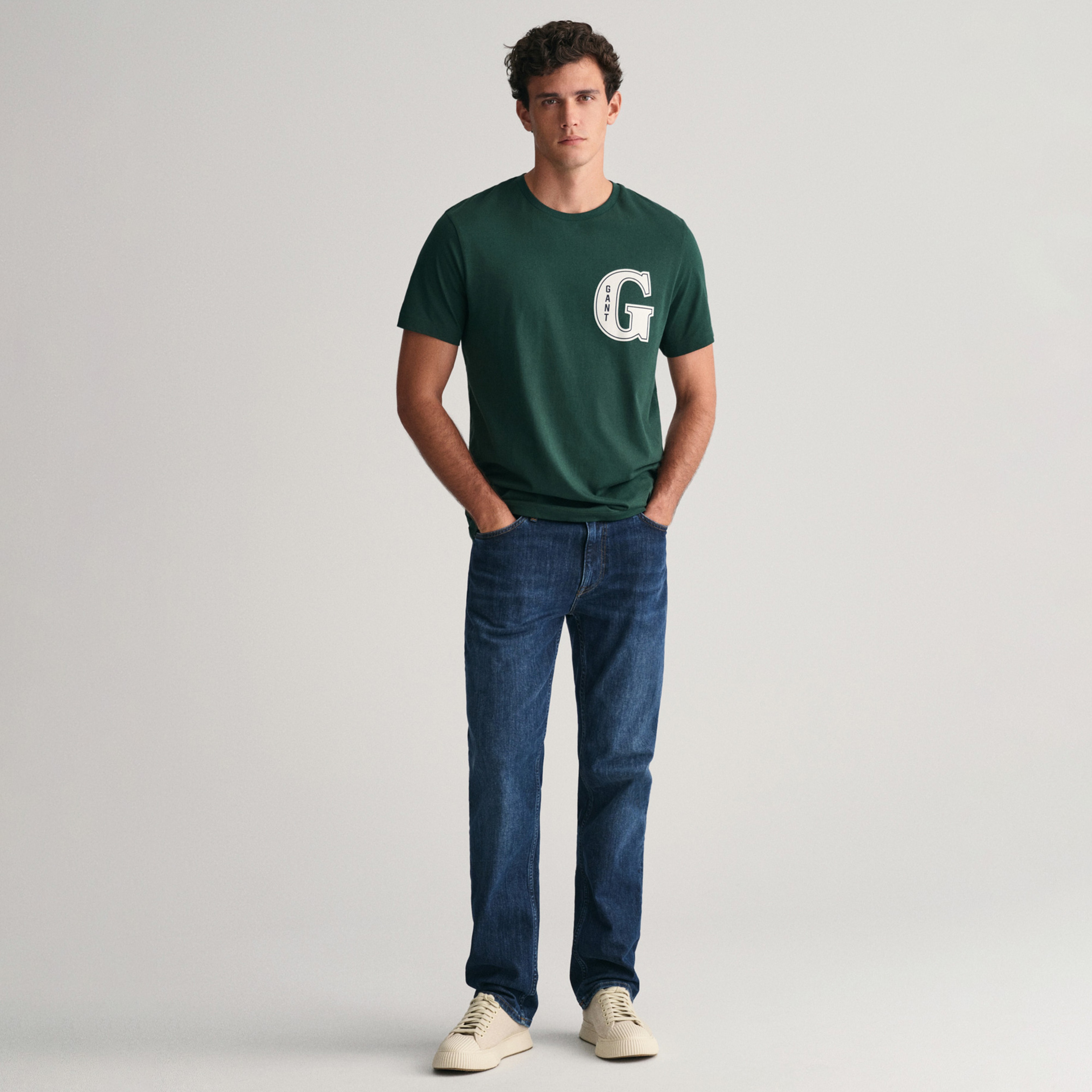 GANT Erkek Yeşil Regular Fit Bisiklet Yaka Logolu T-shirt