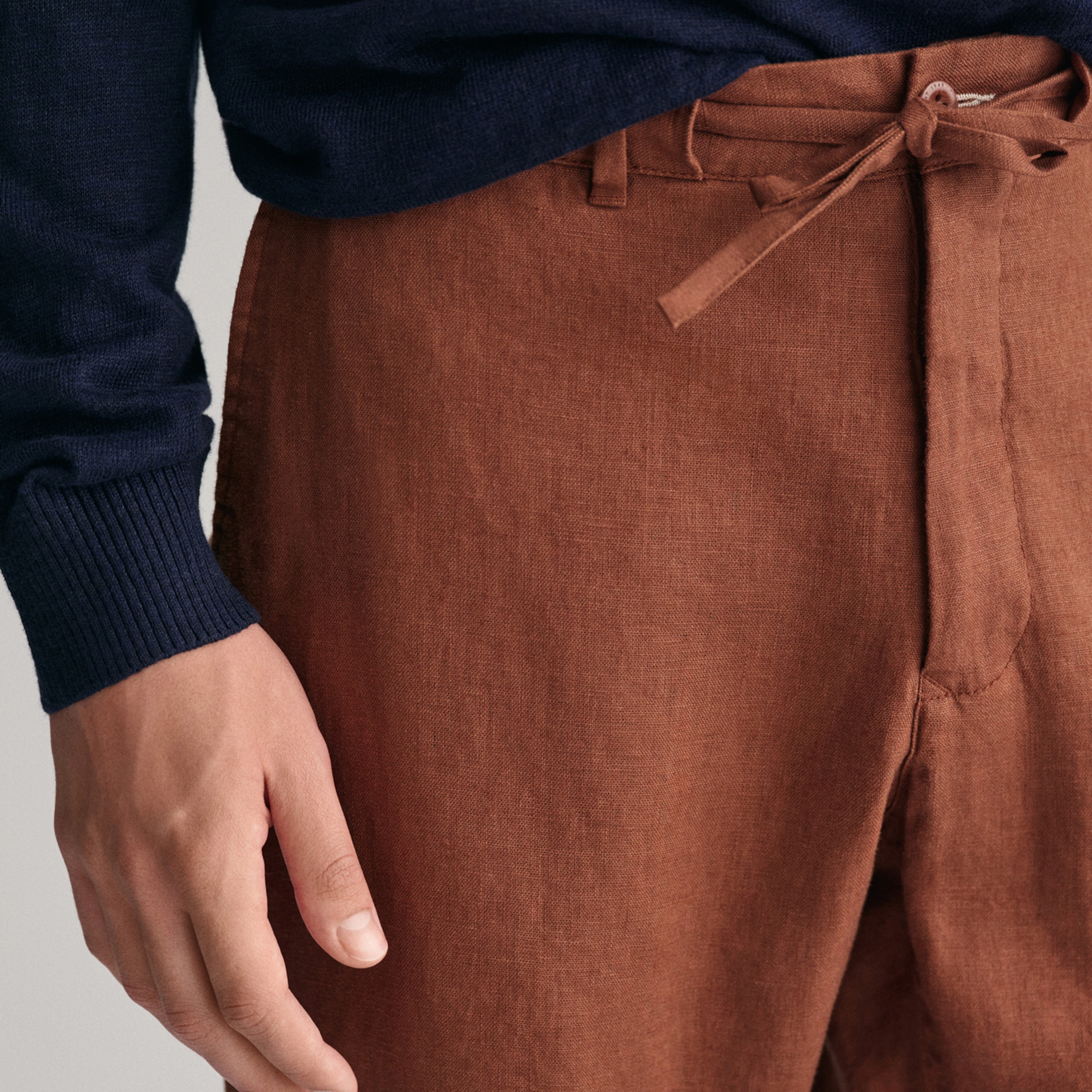 GANT Erkek Kahverengi Relaxed Fit Keten Pantolon