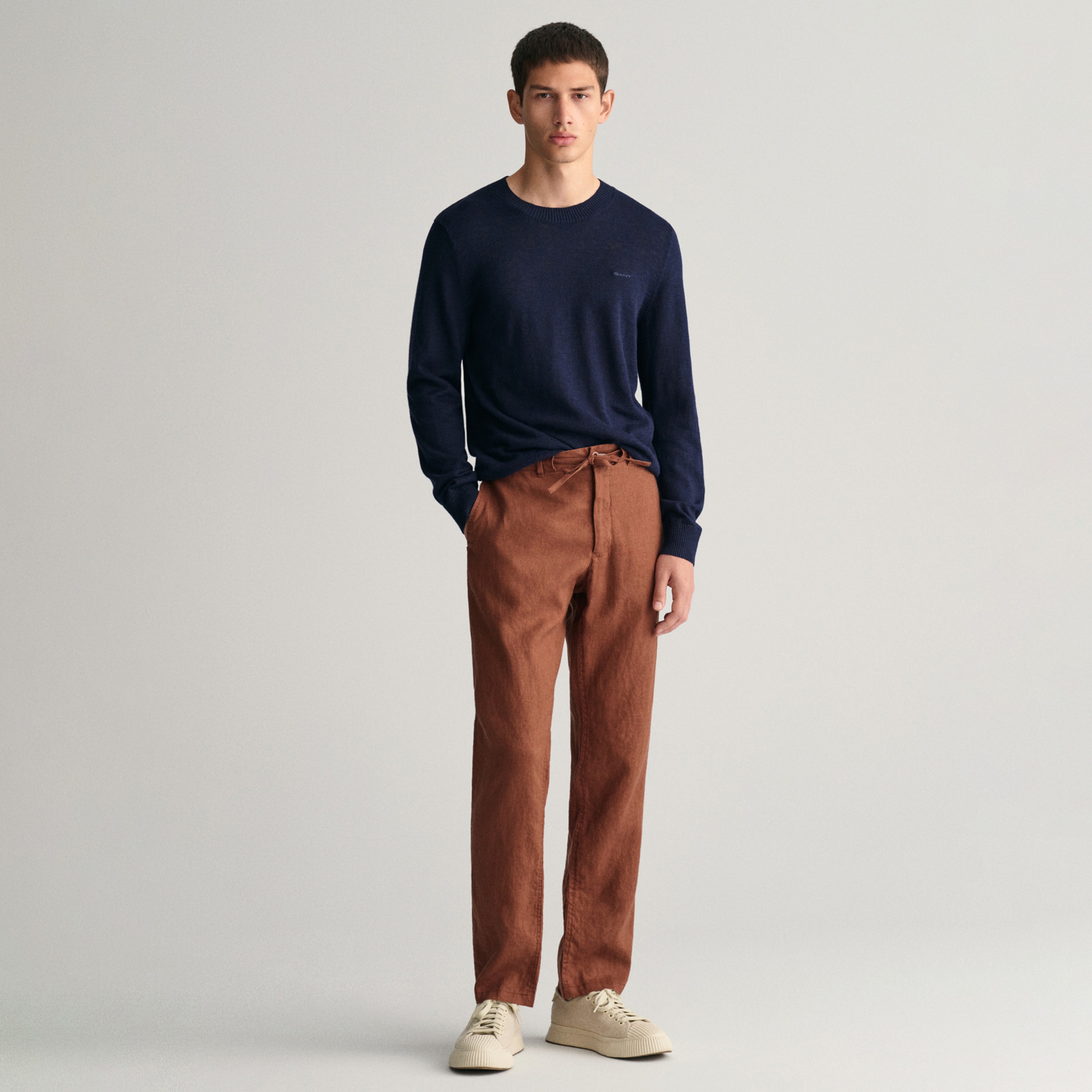GANT Erkek Kahverengi Relaxed Fit Keten Pantolon