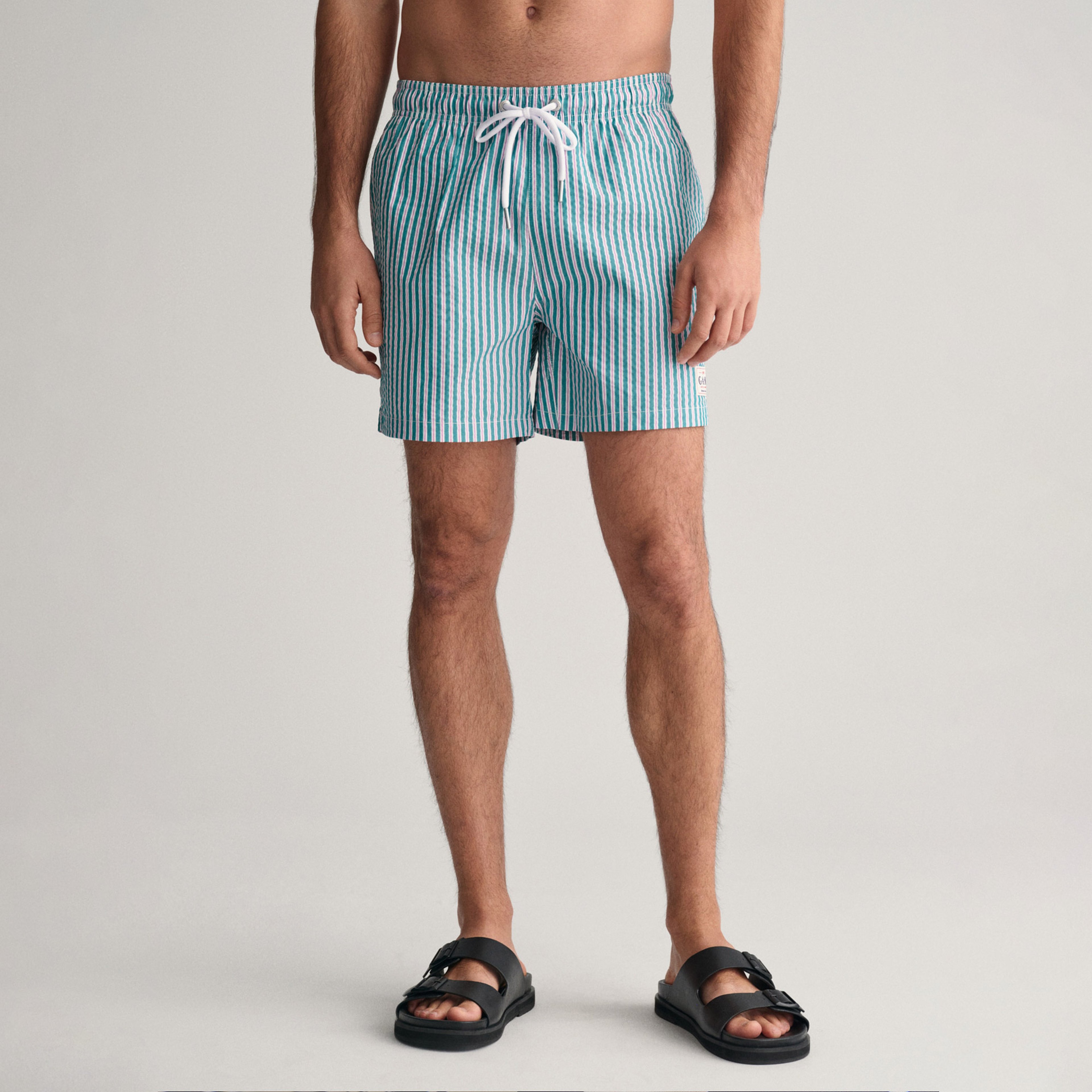 GANT Erkek Yeşil Regular Fit Çizgili Mayo Şort