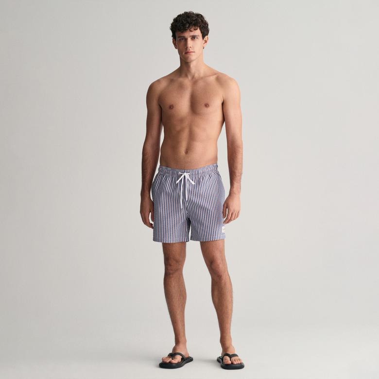 GANT Erkek Mavi Regular Fit Çizgili Mayo Şort