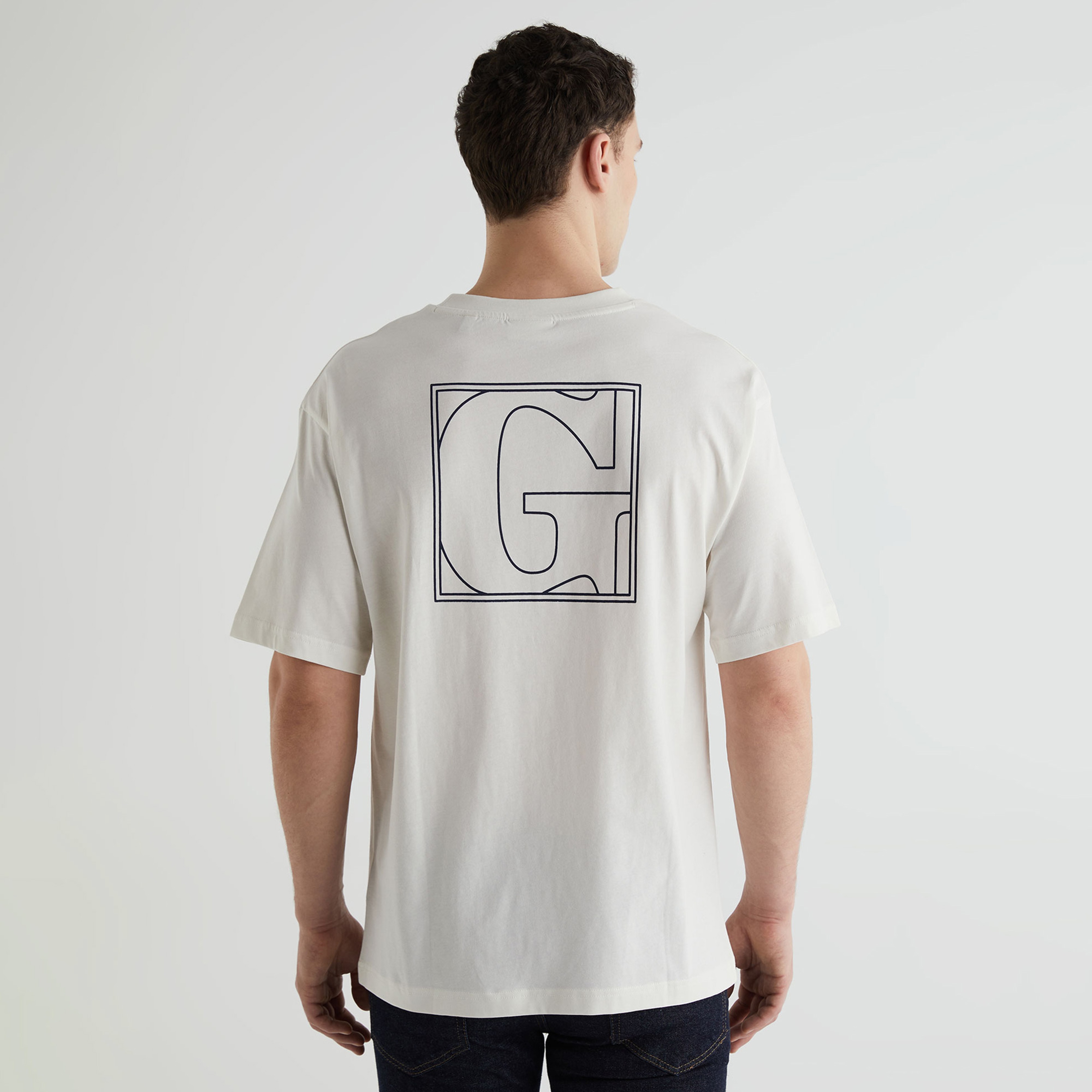 GANT Erkek Krem Regular Fit Bisiklet Yaka Logolu T-shirt