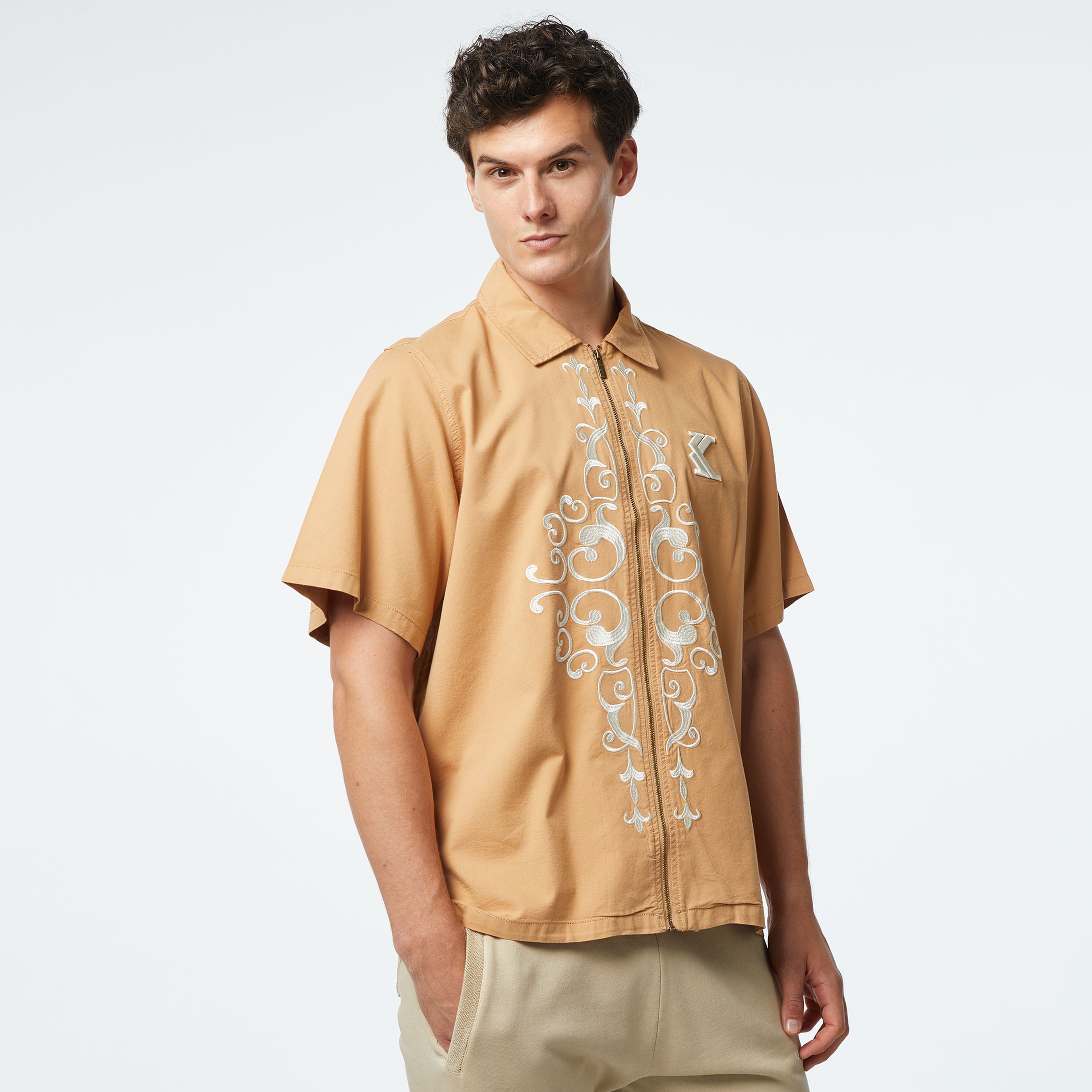 Karl Kani Og Ornament Woven Erkek Krem Gömlek