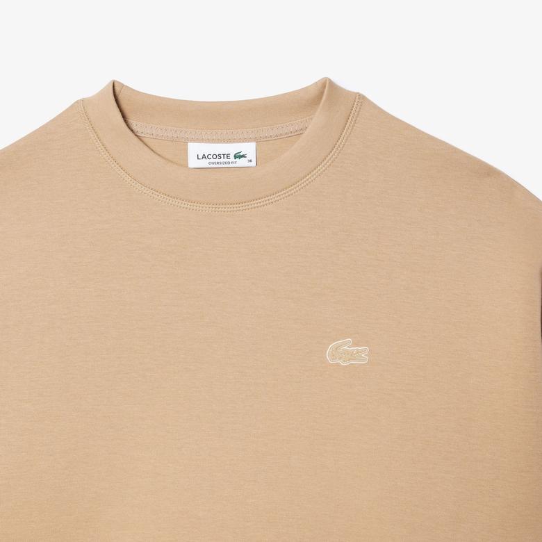 Kadın Oversize Fit Bisiklet Yaka Bej Sweatshirt