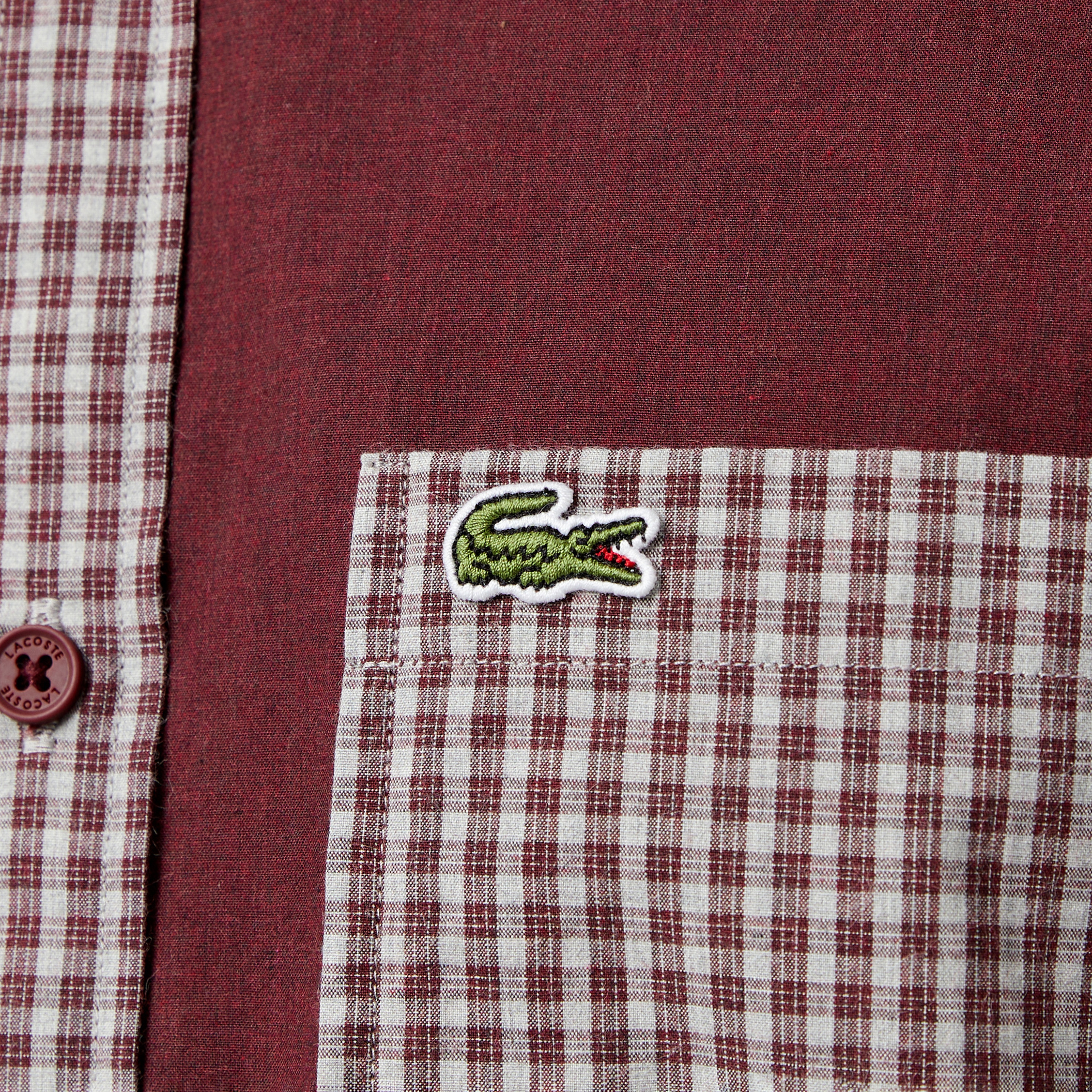 Erkek Relaxed Fit Düğmeli Yaka Ekose Bordo Gömlek