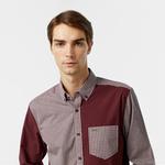 Erkek Relaxed Fit Düğmeli Yaka Ekose Bordo Gömlek