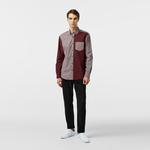 Erkek Relaxed Fit Düğmeli Yaka Ekose Bordo Gömlek