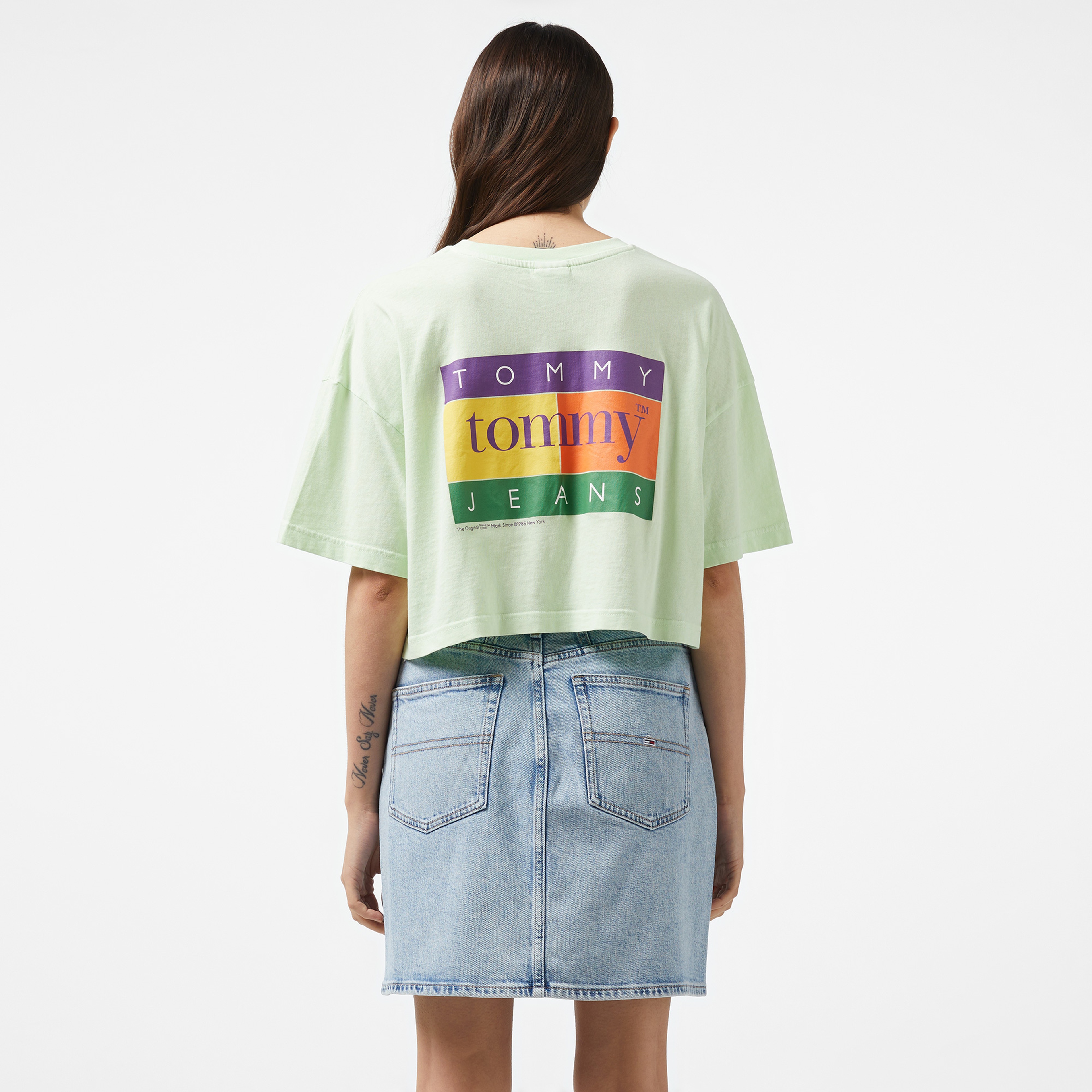 Tommy Jeans Oversize Crop Summer Flag Kadın Yeşil T-Shirt