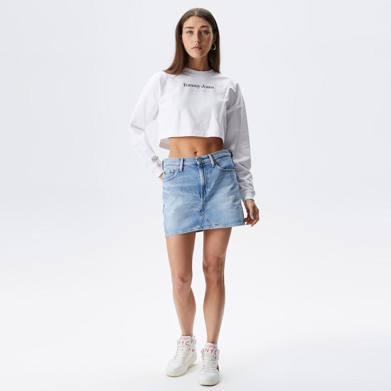 Tommy Jeans Relaxential Logo 1+ Crew Kadın Beyaz Sweatshirt