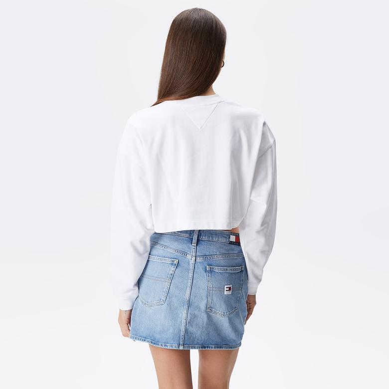 Tommy Jeans Relaxential Logo 1+ Crew Kadın Beyaz Sweatshirt
