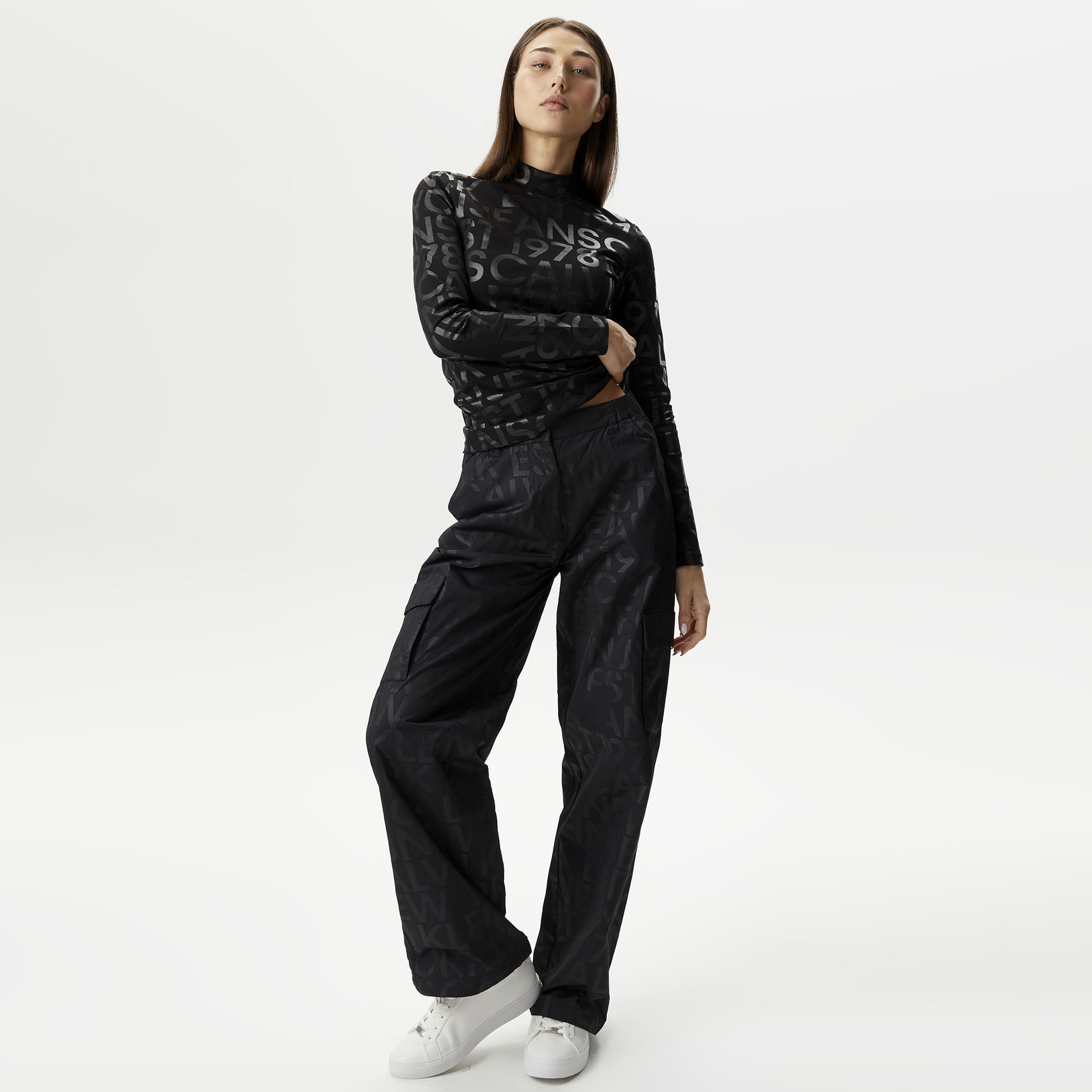 Calvin Klein Jeans Black And White Kadın Siyah Pantolon