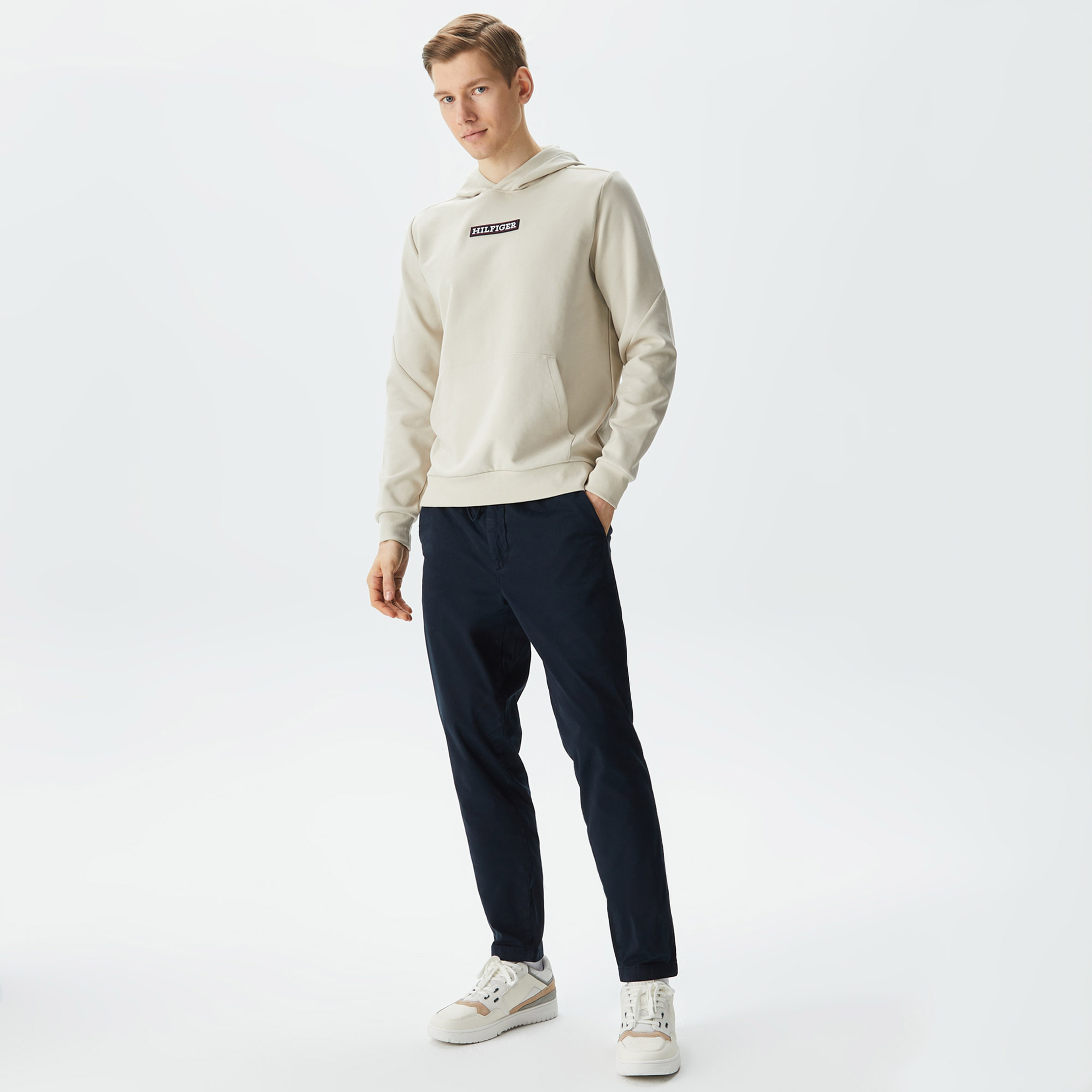 Tommy Hilfiger Graphic Hoodie Erkek Bej Sweatshirt