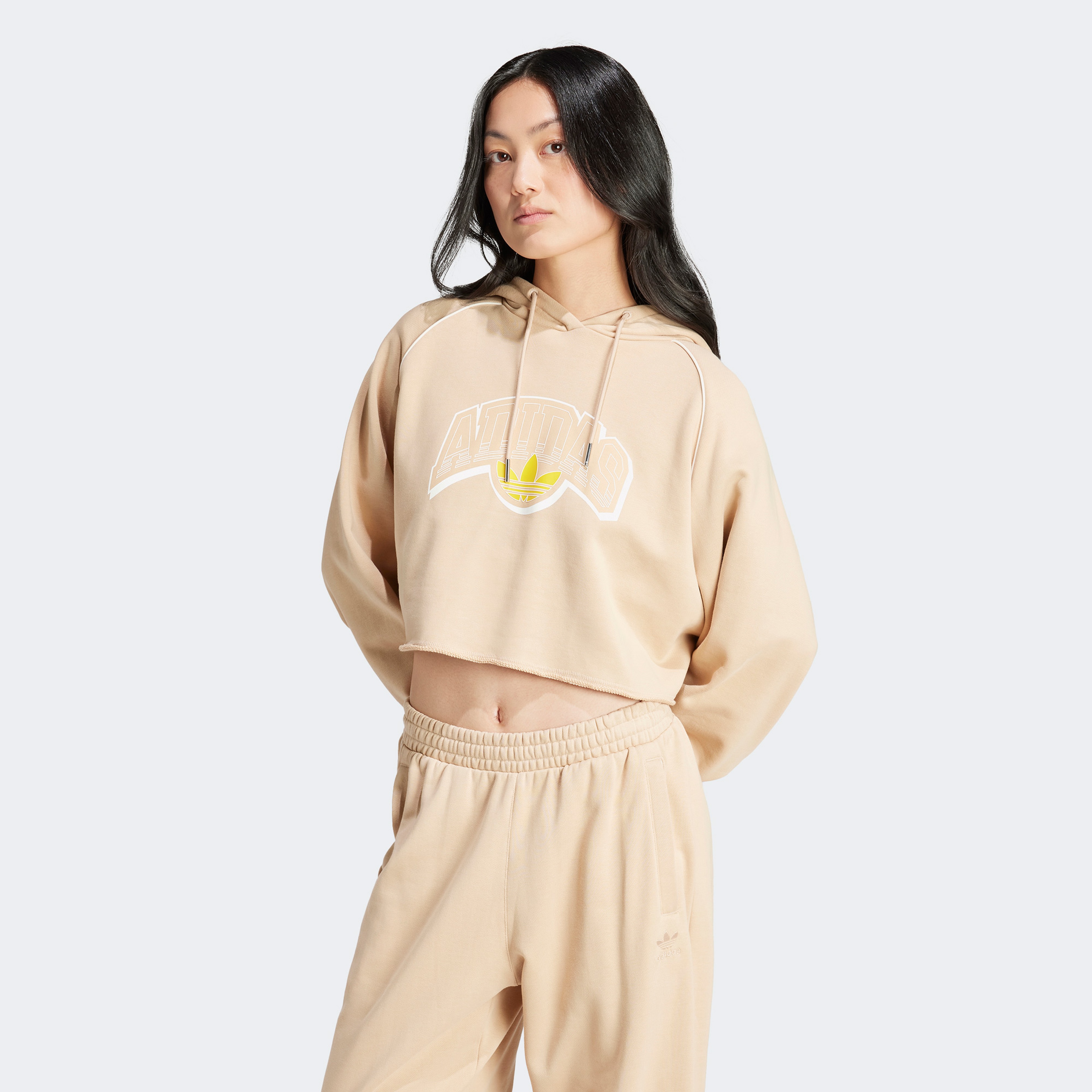 adidas Crop Hoodie Kadın Bej Sweatshirt