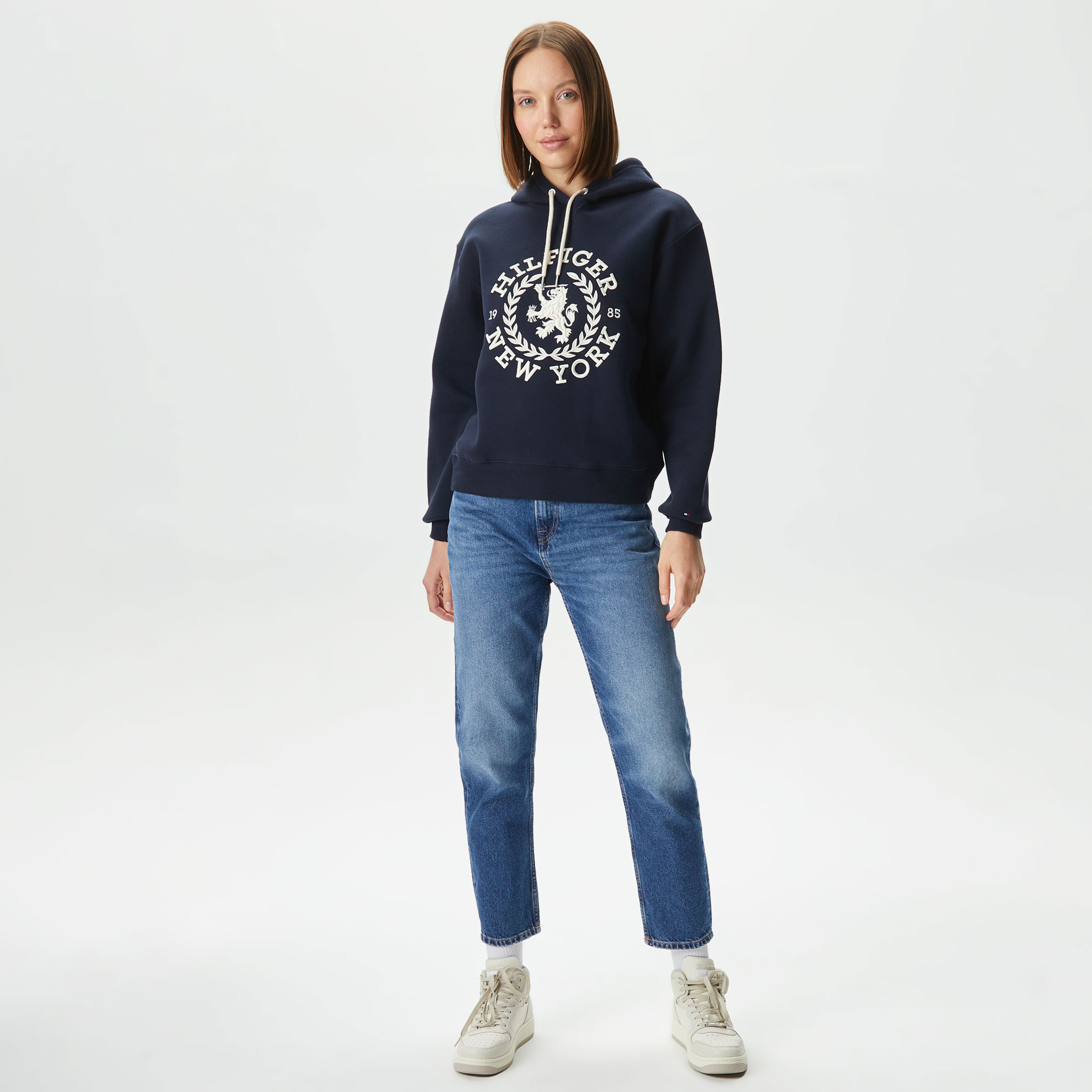 Tommy Hilfiger Reg Crest Hoodie Kadın Lacivert Sweatshirt