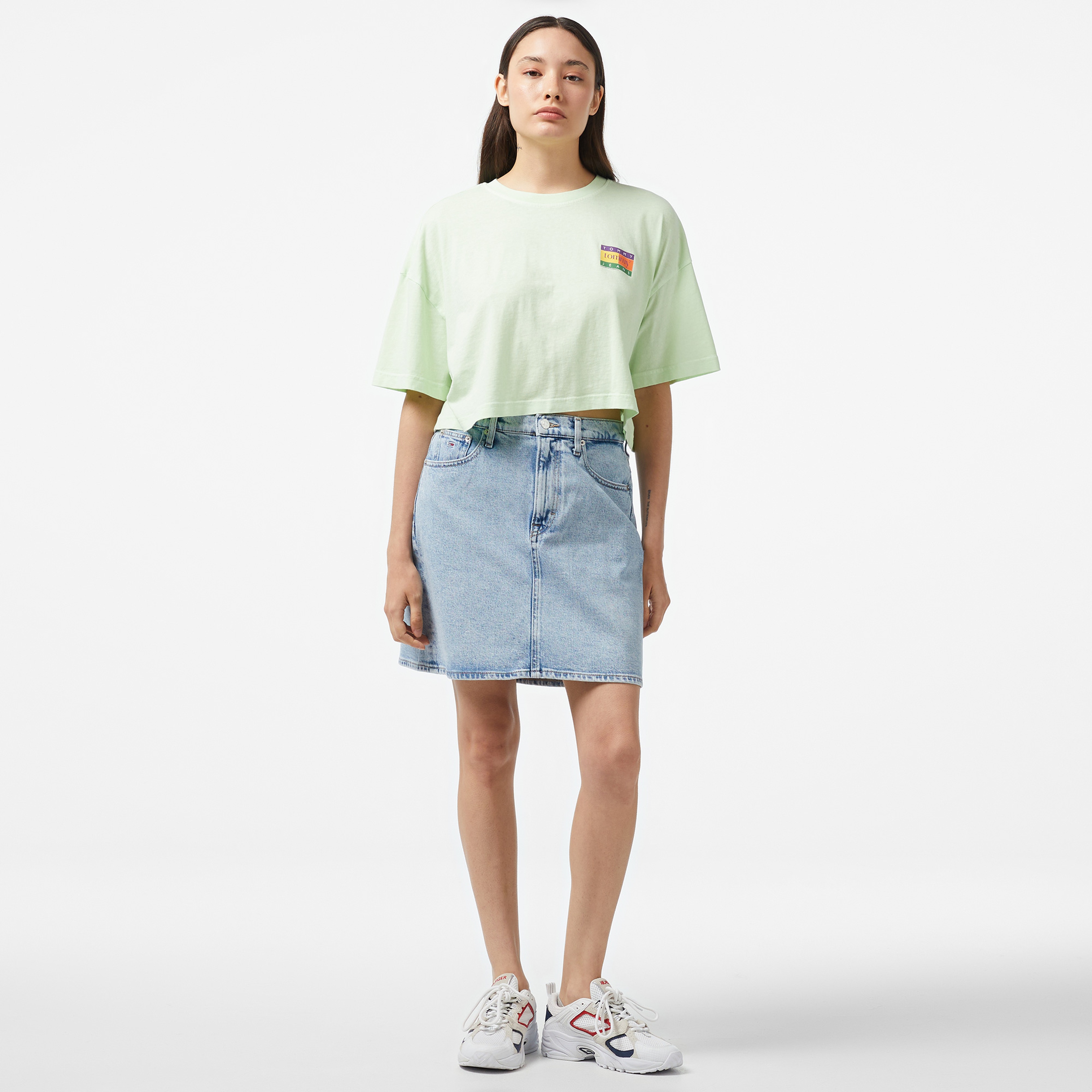 Tommy Jeans Oversize Crop Summer Flag Kadın Yeşil T-Shirt