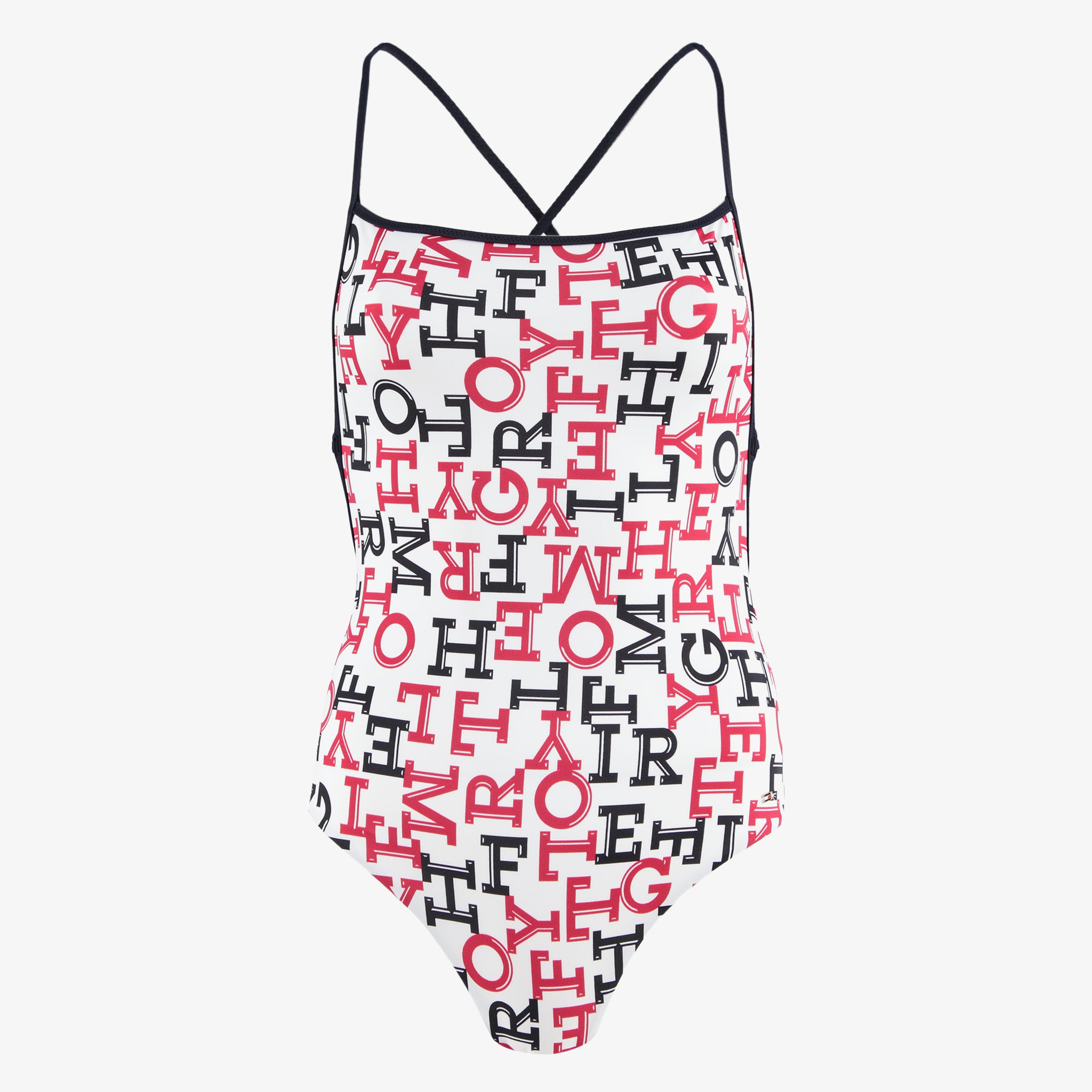 Tommy Hilfiger Straight Neck Print Kadın Beyaz Mayo