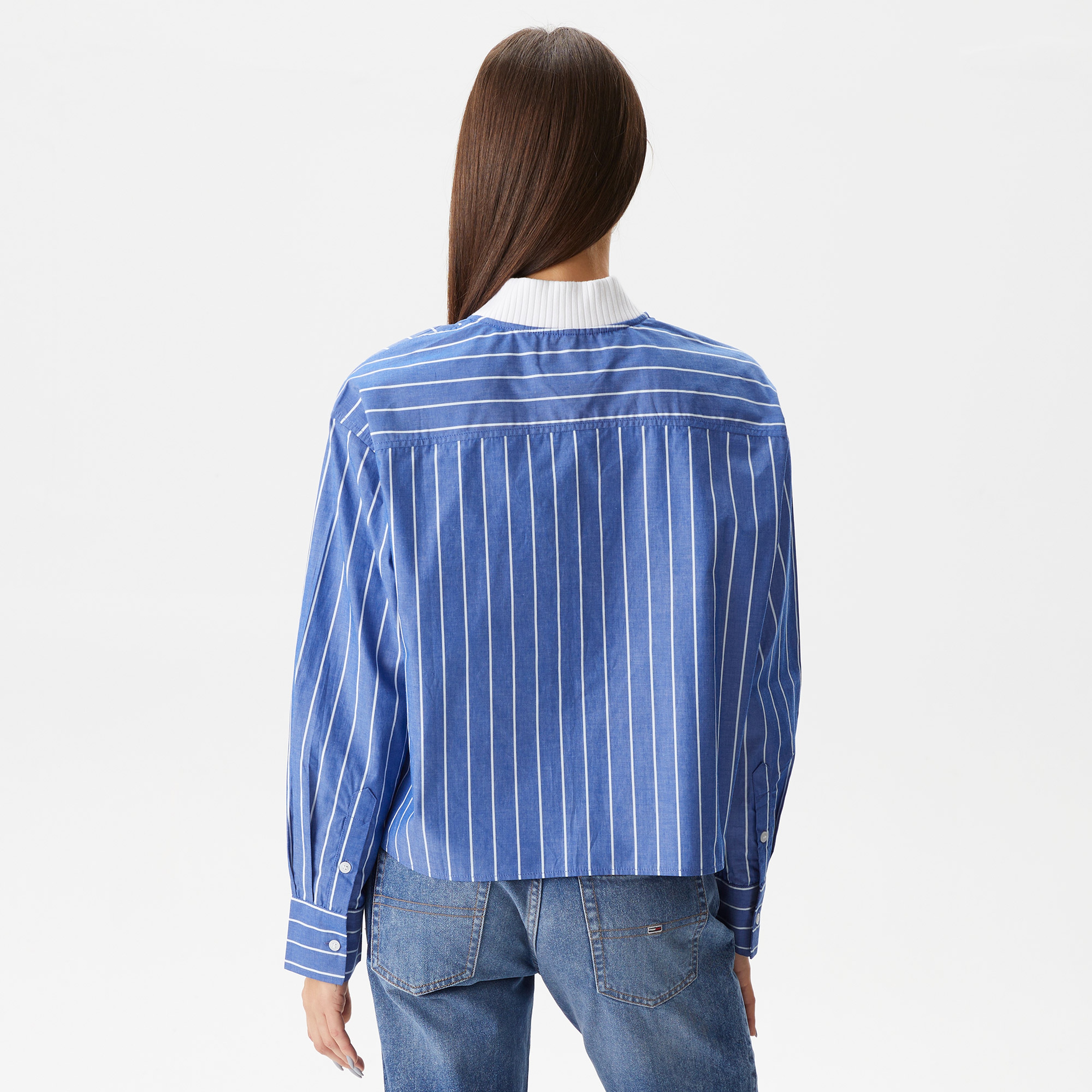 Tommy Hilfiger Baseballipe Rib Neck Kadın Mavi Gömlek