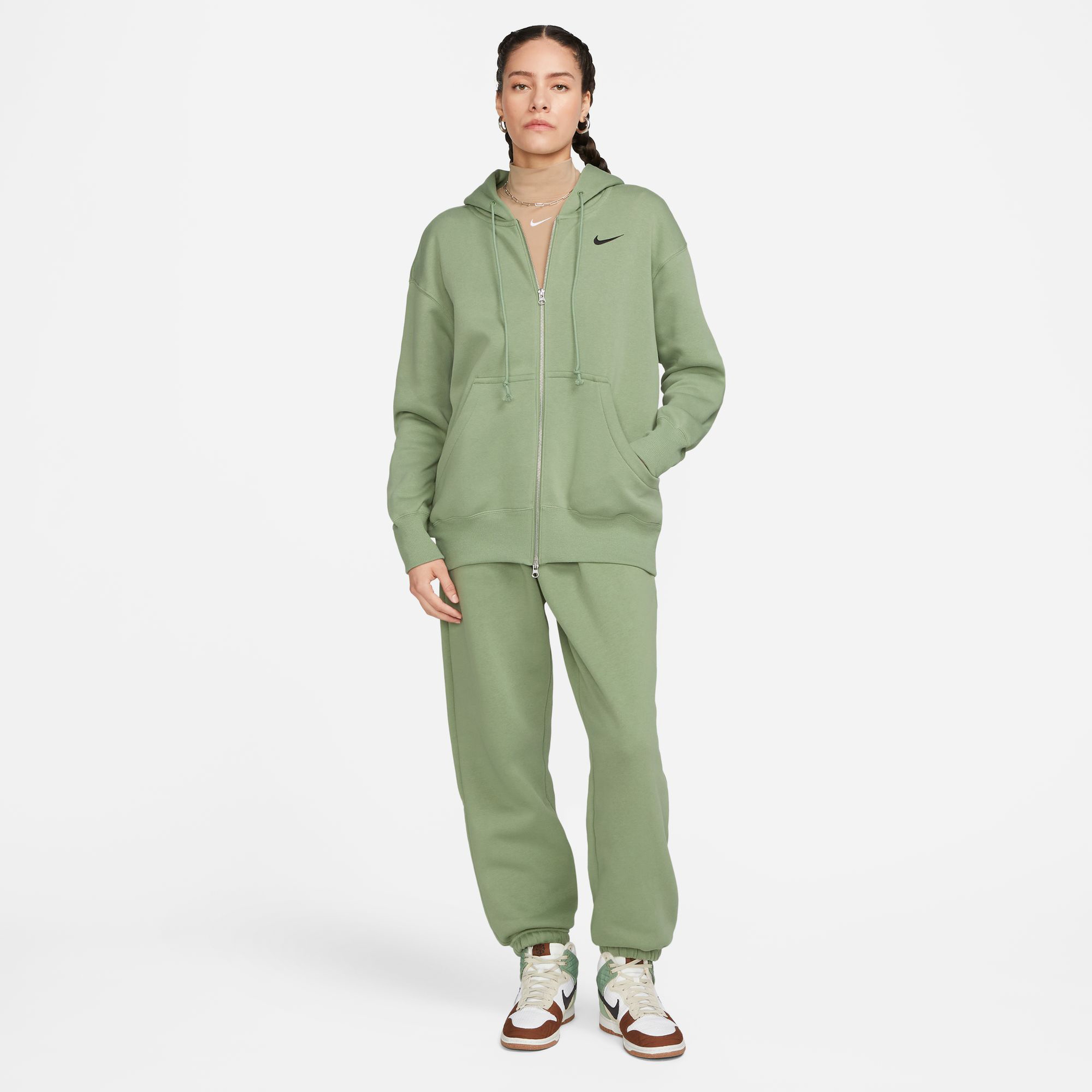 Nike Sportswear Phoenix Fleece Oversize Kadın Yeşil Eşofman Üstü