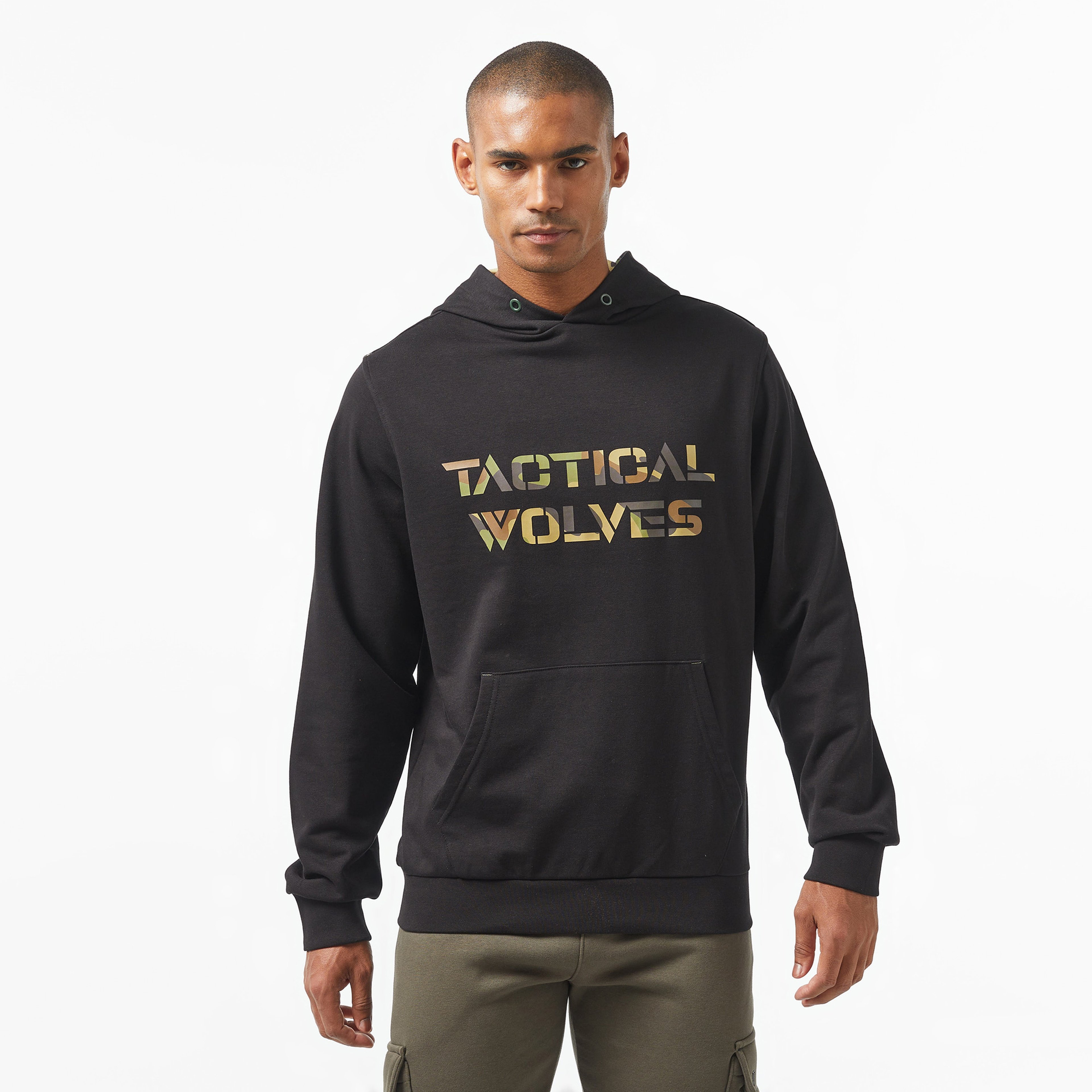 Tactical Wolves Oversize Kamuflaj Erkek Siyah Sweatshirt