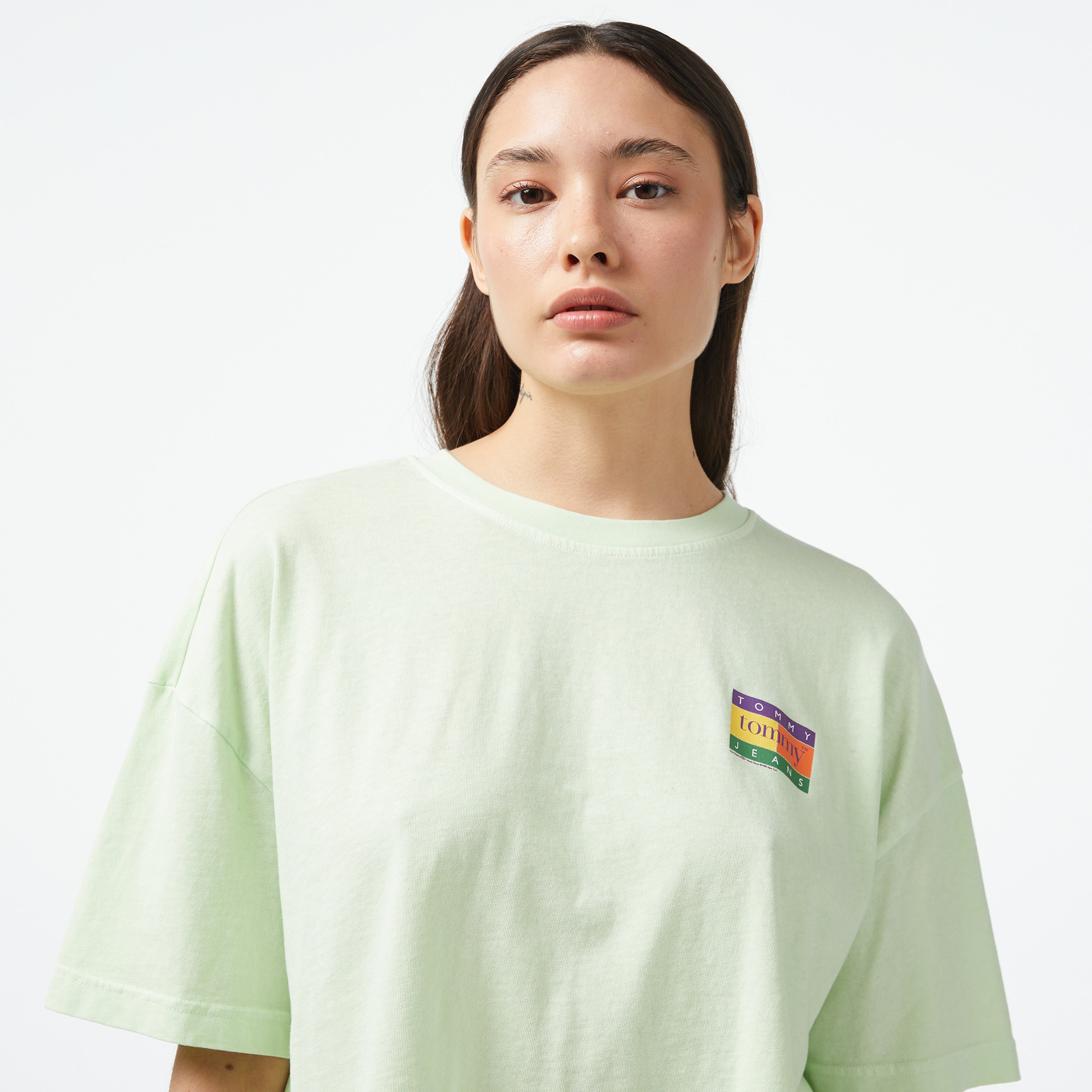 Tommy Jeans Oversize Crop Summer Flag Kadın Yeşil T-Shirt
