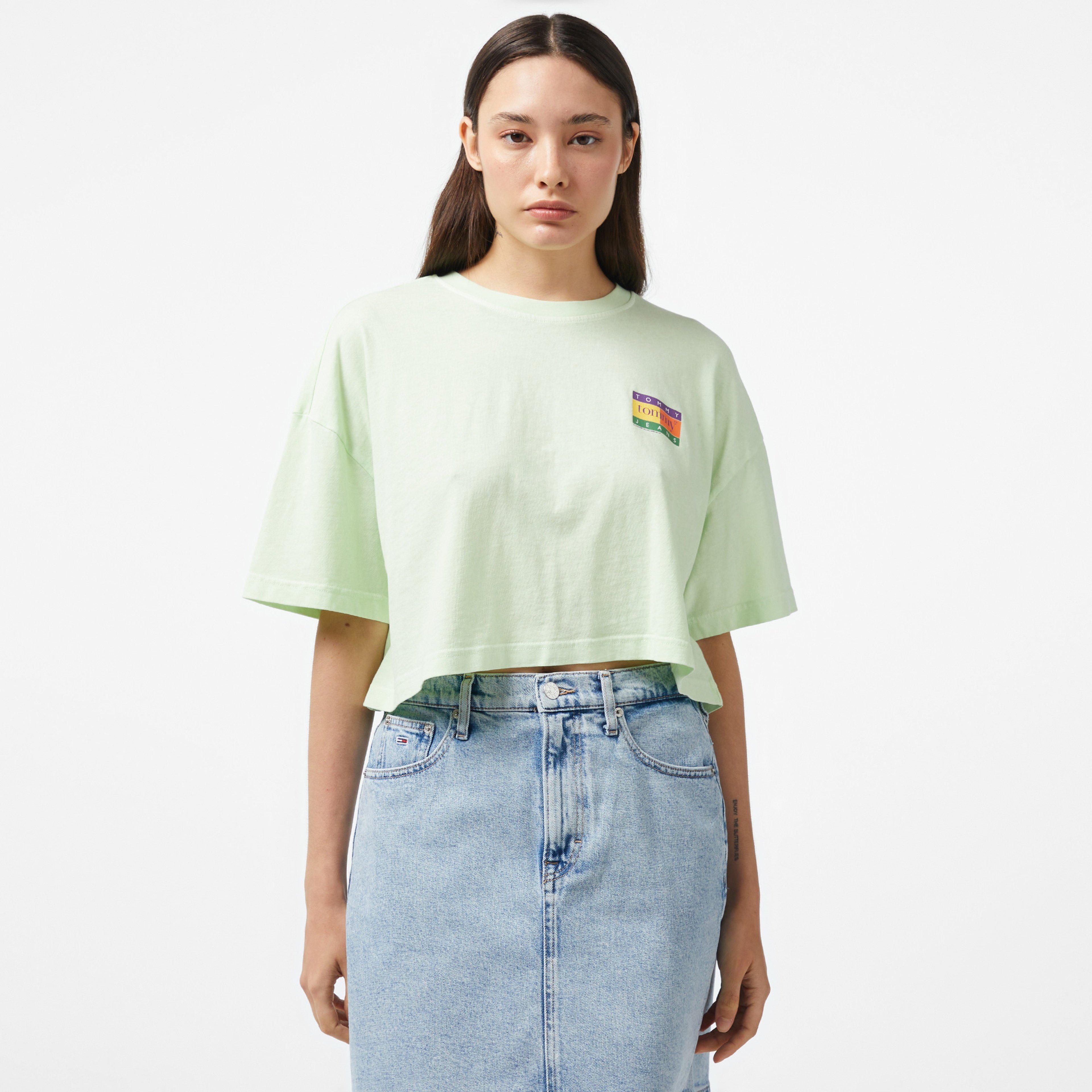 Tommy Jeans Oversize Crop Summer Flag Kadın Yeşil T-Shirt
