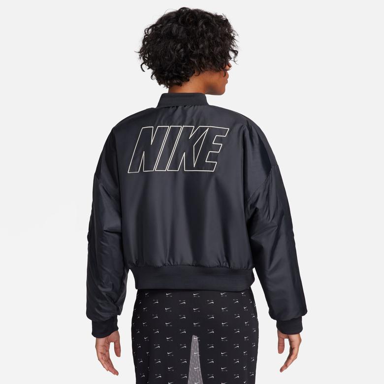Nike Sportswear Faux Fur Bombeer Kadın Siyah Mont