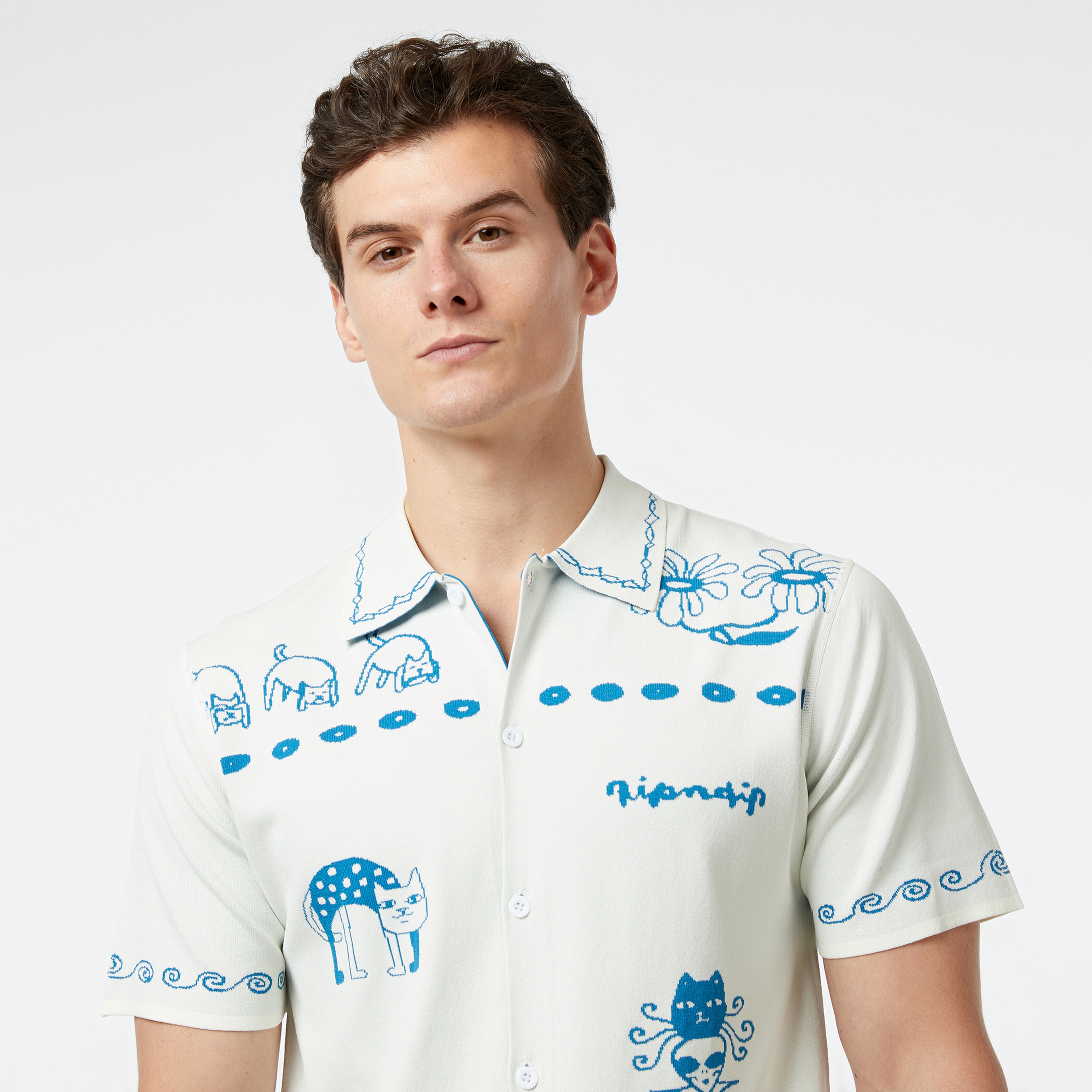 Ripndip Blonded Knitted Button Up Erkek Beyaz Gömlek