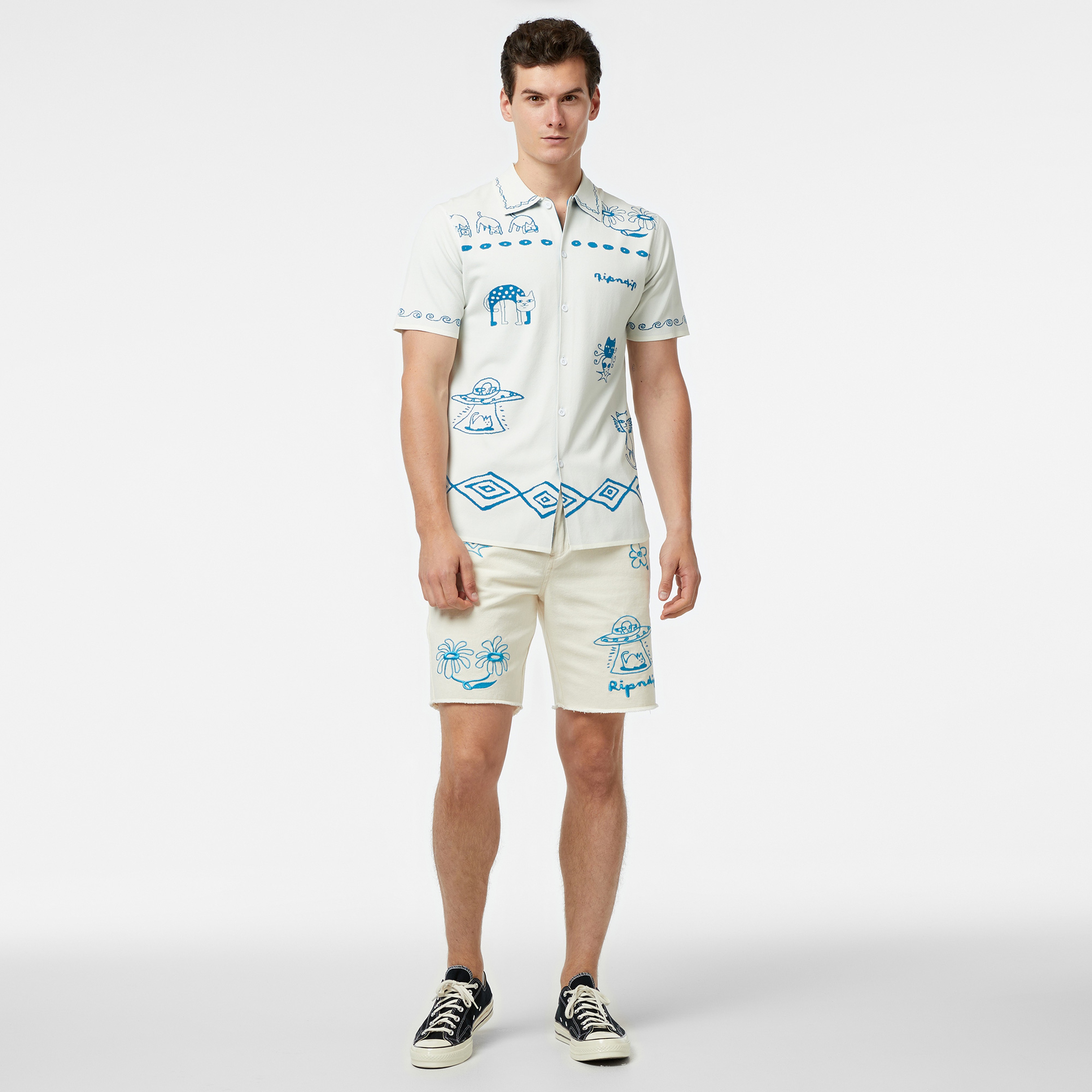 Ripndip Blonded Knitted Button Up Erkek Beyaz Gömlek